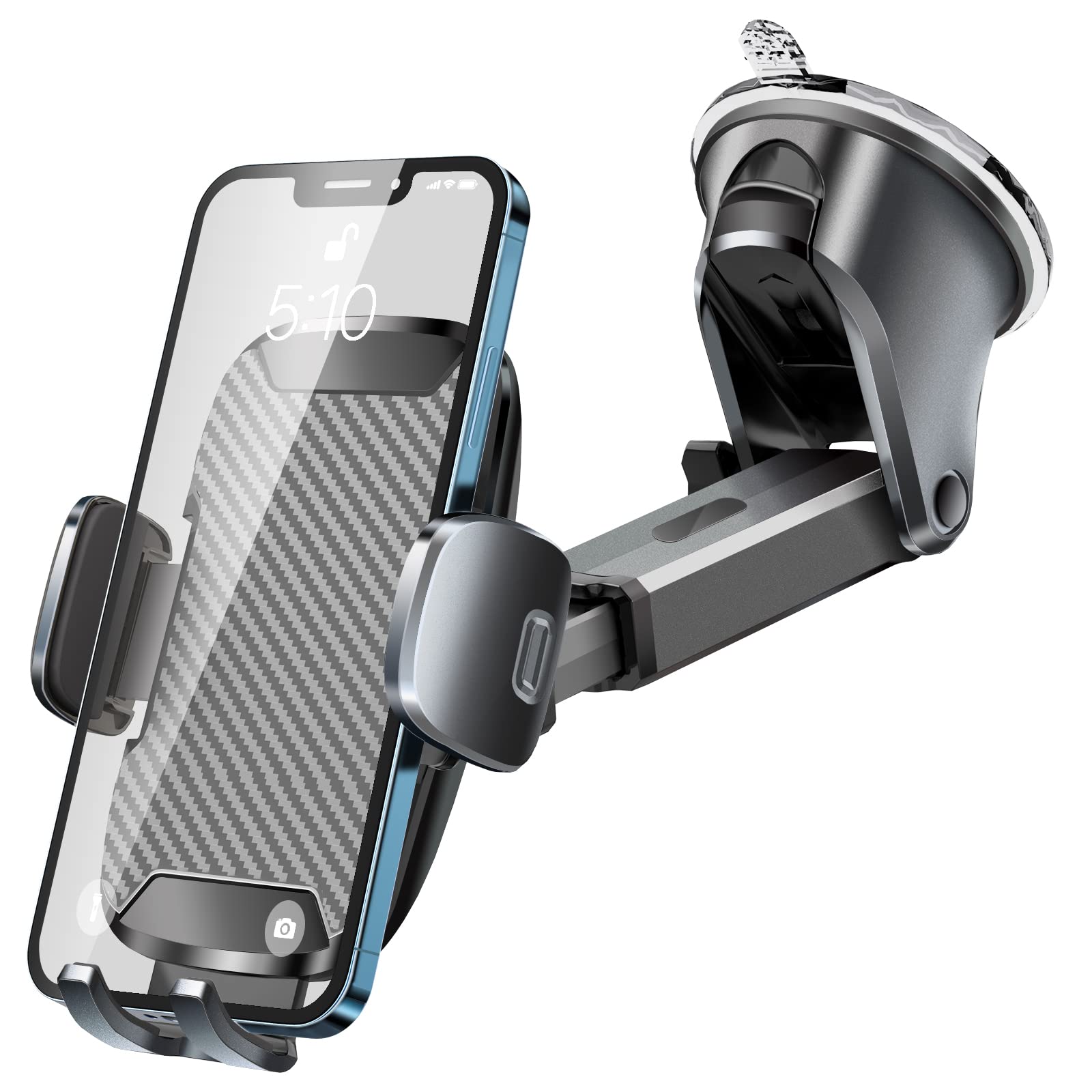 Tsryrlr Phone Holder Mount For Car [Strong Suction] Hands- Universal Cell Phone Mounts For Dashboard/Windshield, 360° Rotation Extendable Mobile Car Holder For Smartphones