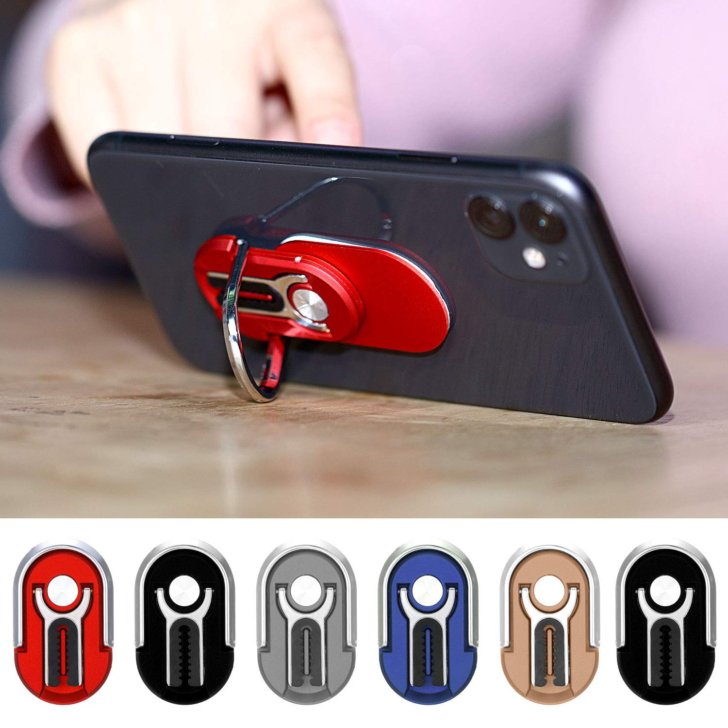 Frienda 6 Pieces 3-In-1 Multipurpose Mobile Phone Bracket Holder 360 Degree Rotation Cell Phone Ring Stand For Car Home, 5 Colors