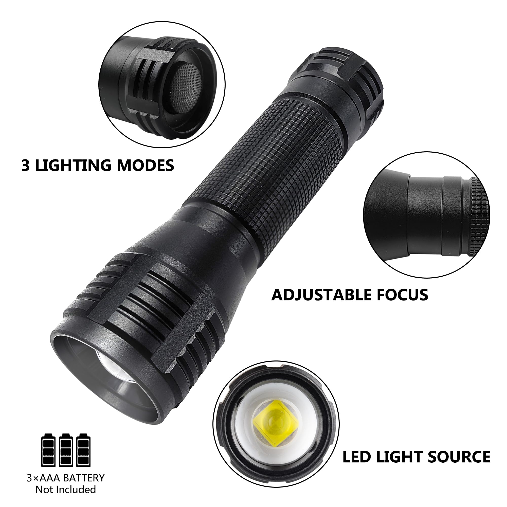 Zyunmall Led Flashlight High Lumens 3 Modes White Light Handheld Flashlights For Outdoor Activity & Emergency Use, 4-Pack