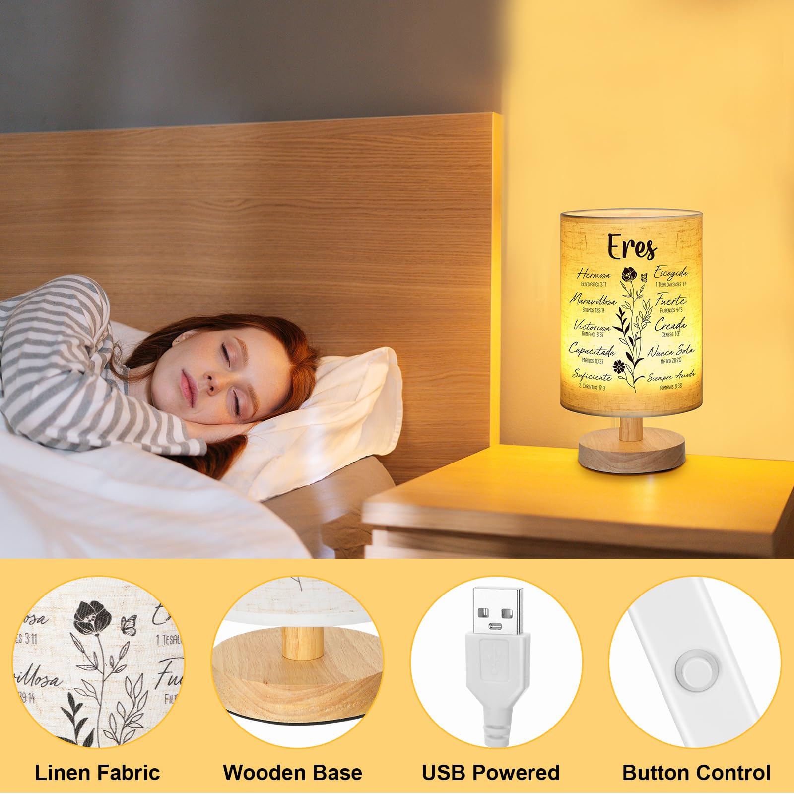 Kittmip Regalos Religiosos Table Lamp,Spanish Christian Night Light Fabric Religious Bedside Lamp With Bible Verse Inspirational Night Light Regalos Para Mujer For Friend Teacher Nurse Mother