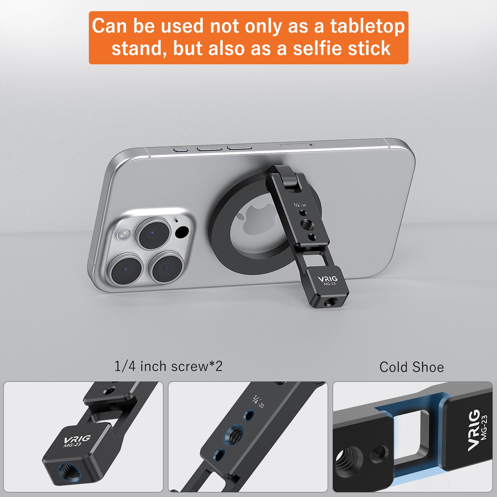 Vrig Express Magnetic Phone Holder Compatiable With Magsafe For Iphone 16 15 14 13 12 Pro Max Plus Series,Aluminum Tripod Mount Adapter With 1/4”-20 & Cold Shoe For Video Recording