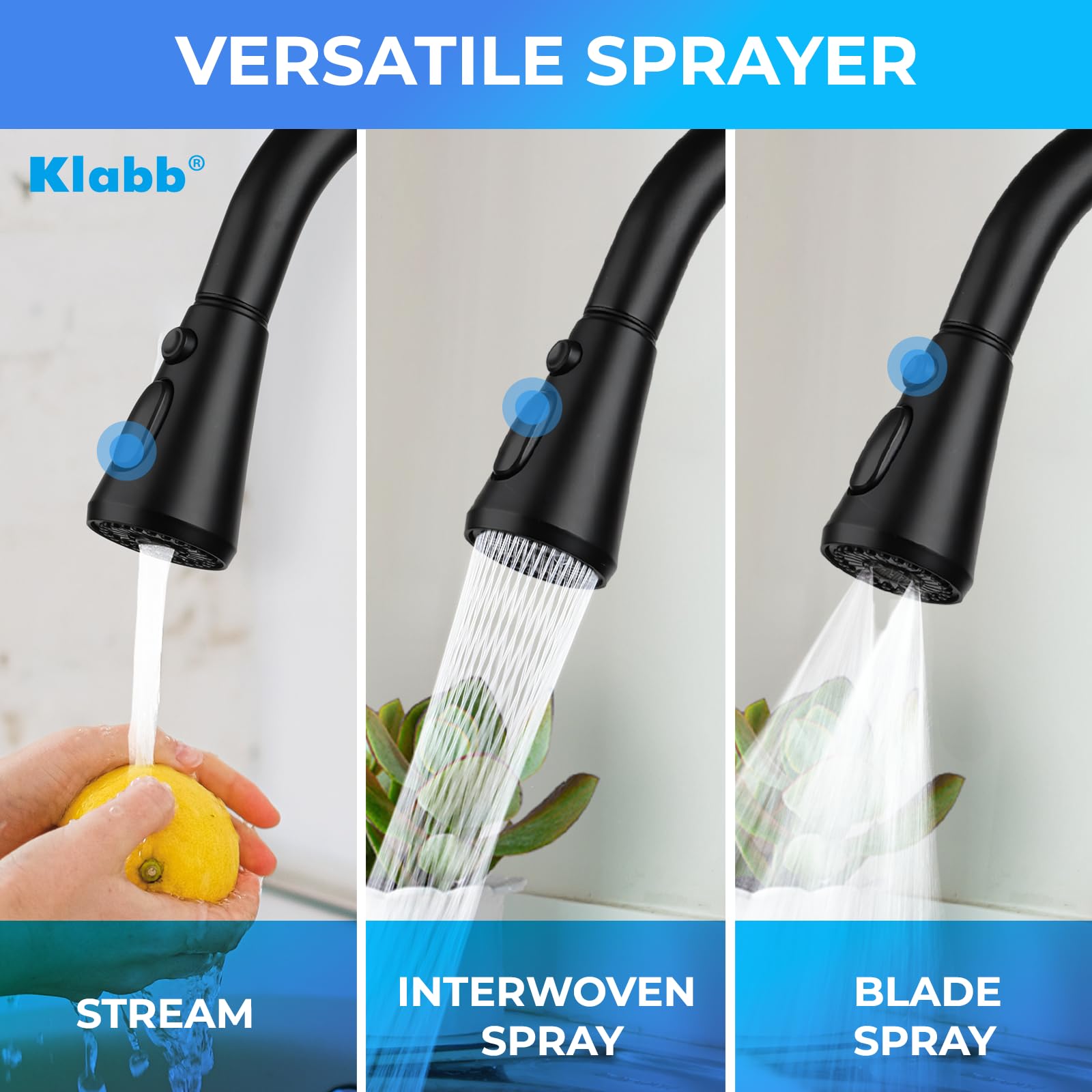 Klabb Kitchen Faucet, Matte Black Single Handle Brass Pull-Out Faucet With Sprayer & Deck Plate, Durable & Easy To Install For Kitchen Sink
