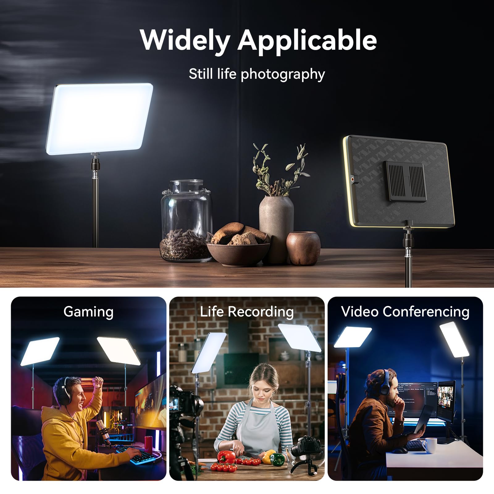 Scrhot 2 Pack Led Video Light Kit, Studio Lights, Photography Lighting With 64" Tripod Stand, Dimmable 2800-8400K Podcast Lighting Panel For Video Recording/Game Live Streaming/Youtube
