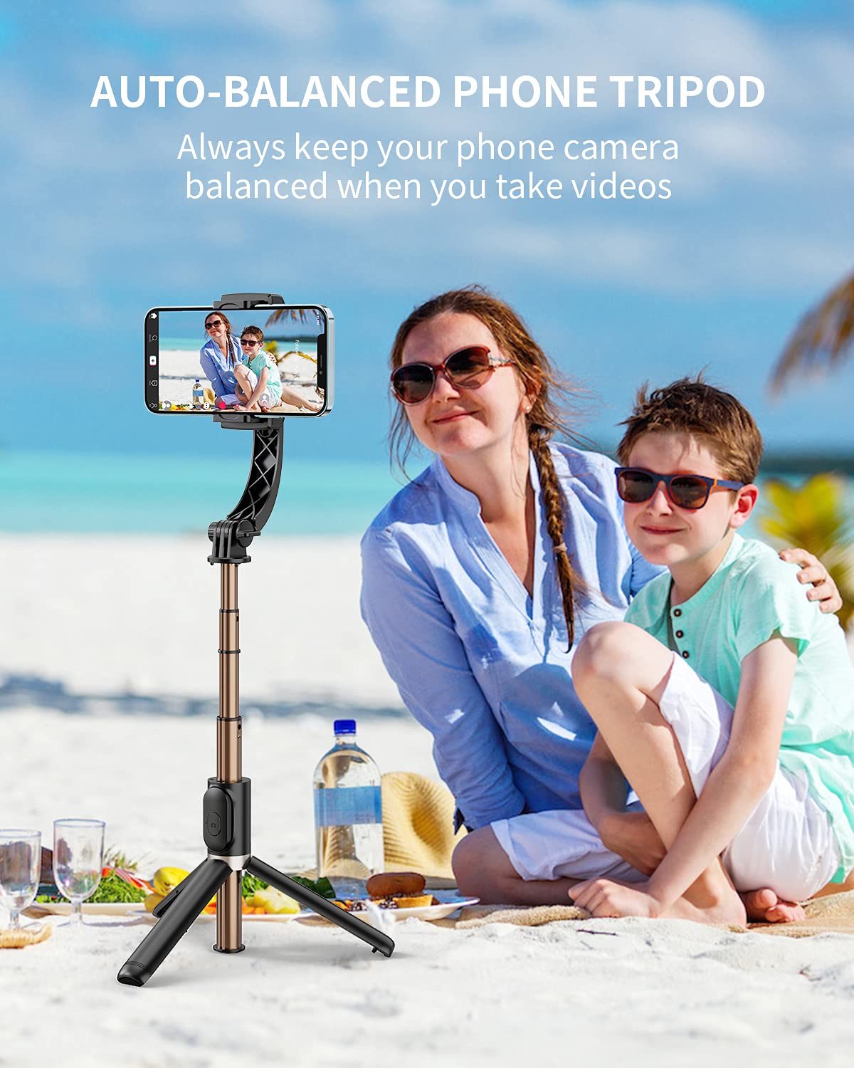 Zizuttin Gimbal Stabilizer With Selfie Stick For Iphone: Portable Handheld Gimble With Tripod & Remote For Cell Phone Camera & Samsung Android Smartphone Recording Video & Vlogging On Tiktok & Youtube