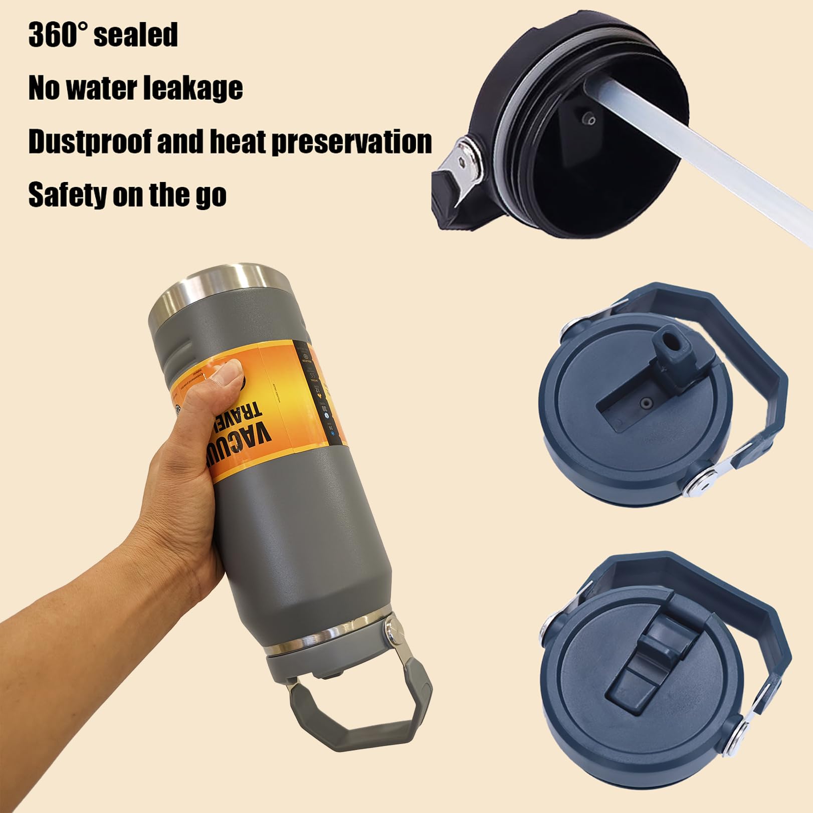 Insulated Stainless Steel Water Bottle With Straw, Double Walled Insulated,Portable Large Capacity