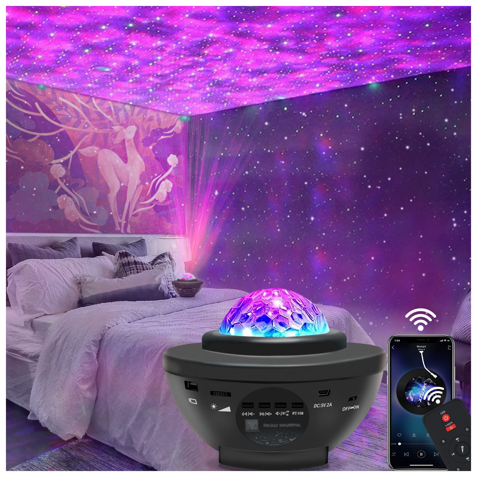 Easeking Star Projector Galaxy Light Projector With Remote & Bluetooth Speaker, Multiple Colors Dynamic Projections Night Light Projector For Kids Adults Bedroom, Space Lights For Bedroom Decor Aesthetic
