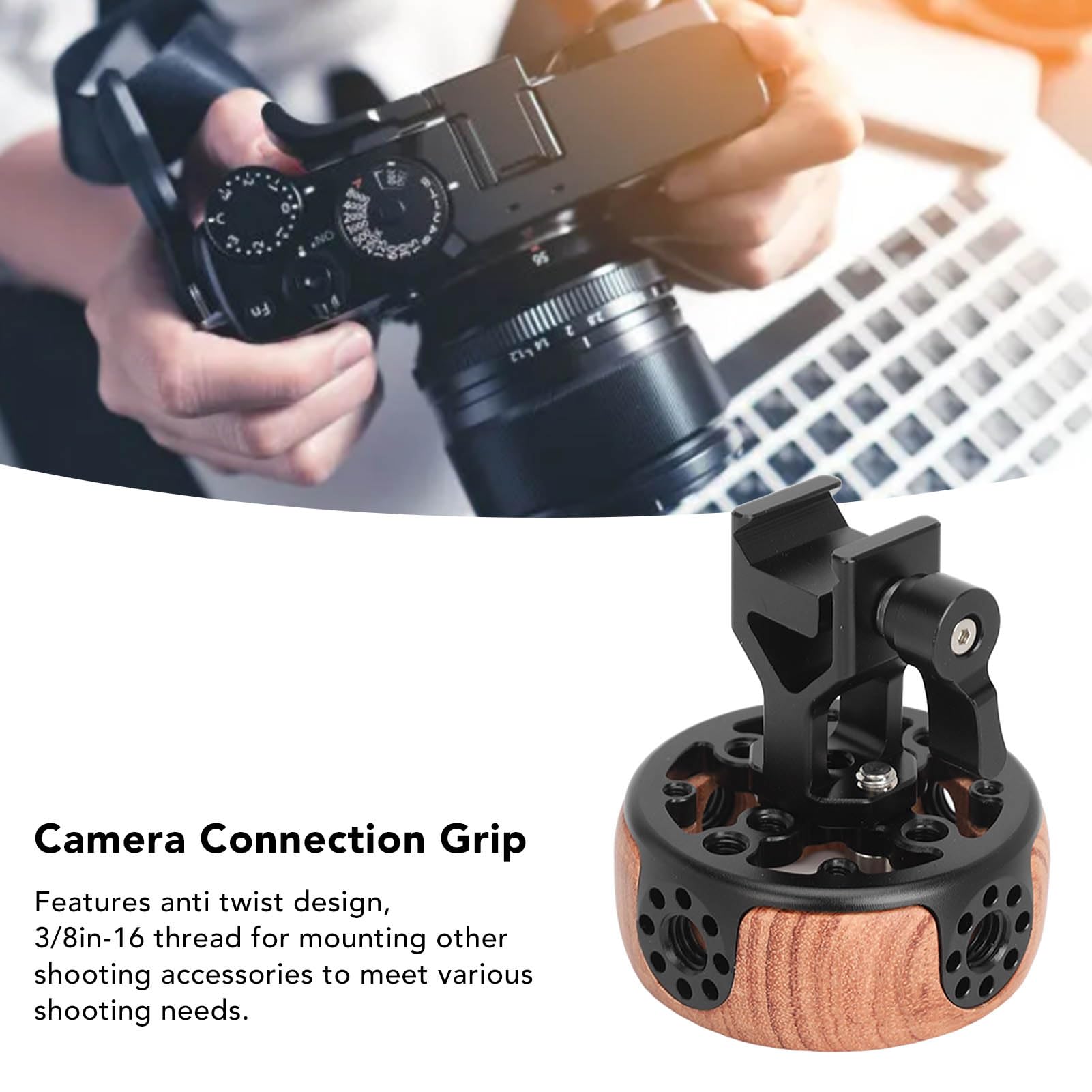 Acouto Wooden Round Side Handle G With Quick Release Rail Rod Clamp For Camera Camera Stabilizer Rig Handle Handg For Slr Mirrorl Camera