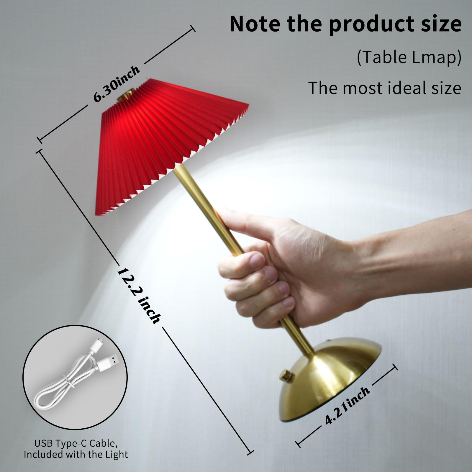 Haidoliang Cordless Led Table Lamp, Bedside Modern Dimmable Touch Lamp With Usb Port For Bedroom, Living Room, Student Dormitory (Red)