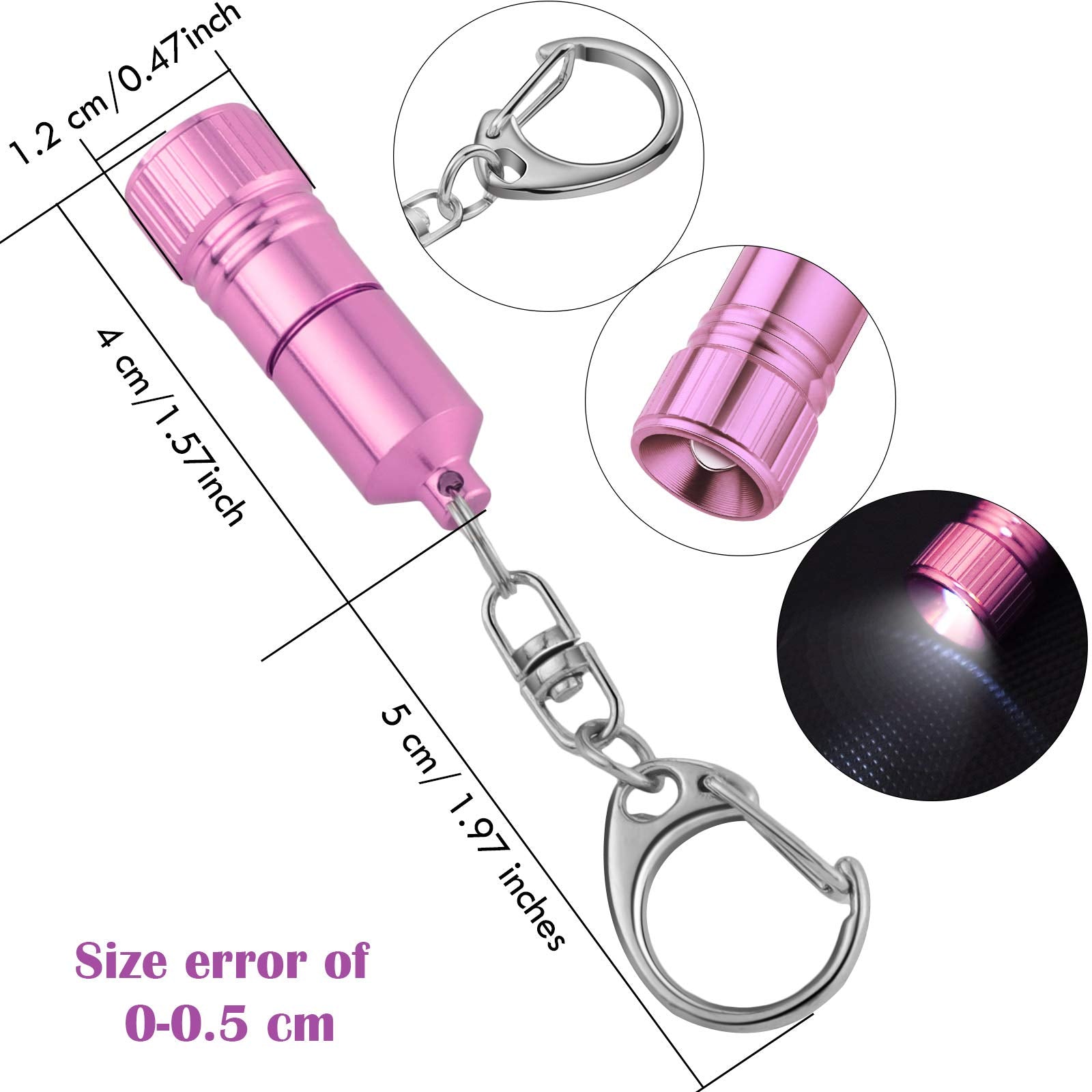 Mudder 10 Pieces Small Led Flashlight Keychain Bright Flashlight Keychain Ring Portable Torch With Hook For Camping, Battery Included