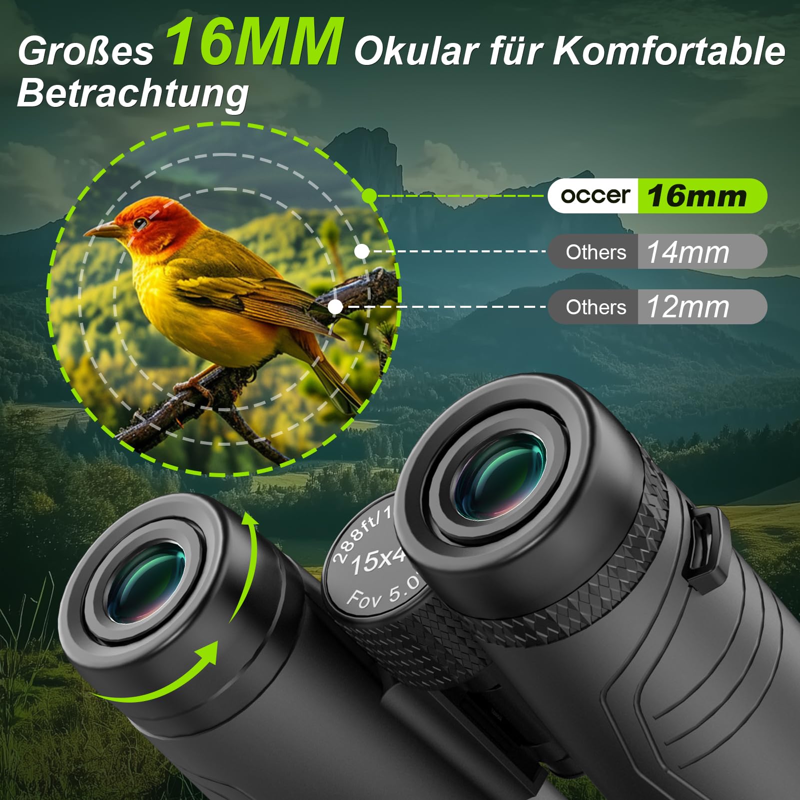 Occer 15X42 Binoculars For Bird Watching - Hd Binoculars For Adults High Powered With Large View - Binocs With Low Light Vision For Hunting Cruise Travel Wildlife - Black
