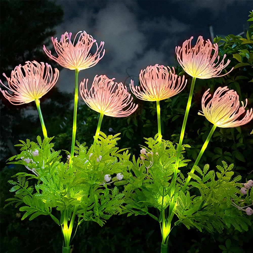 Guocheng 2Pack Solar Flower Lamps Outdoor Garden, 6-Flowers Red Magic Lily Landscape Lights Waterproof Solar Stake Garden Light For Courtyard Pathway Lawn Decor(Pink)