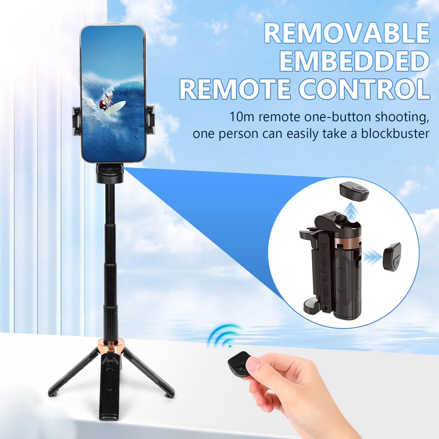 Luvandier Jc-25 Mini Selfie Stick Tripod, Floor-Standing Quadripod For Taking Photos, With Detachable Embedded Remote Control, 3-In-1 Travel Portable Pocket Tripod (White)