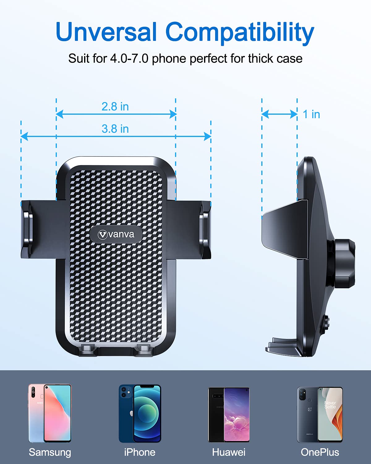 Vanva Universal Air Vent Car Mount, [ Big Phones & Thick Case Friendly ] Cell Phone Holder For Car Hands  Clamp Cradle Vehicle Fit For All Apple (B2)