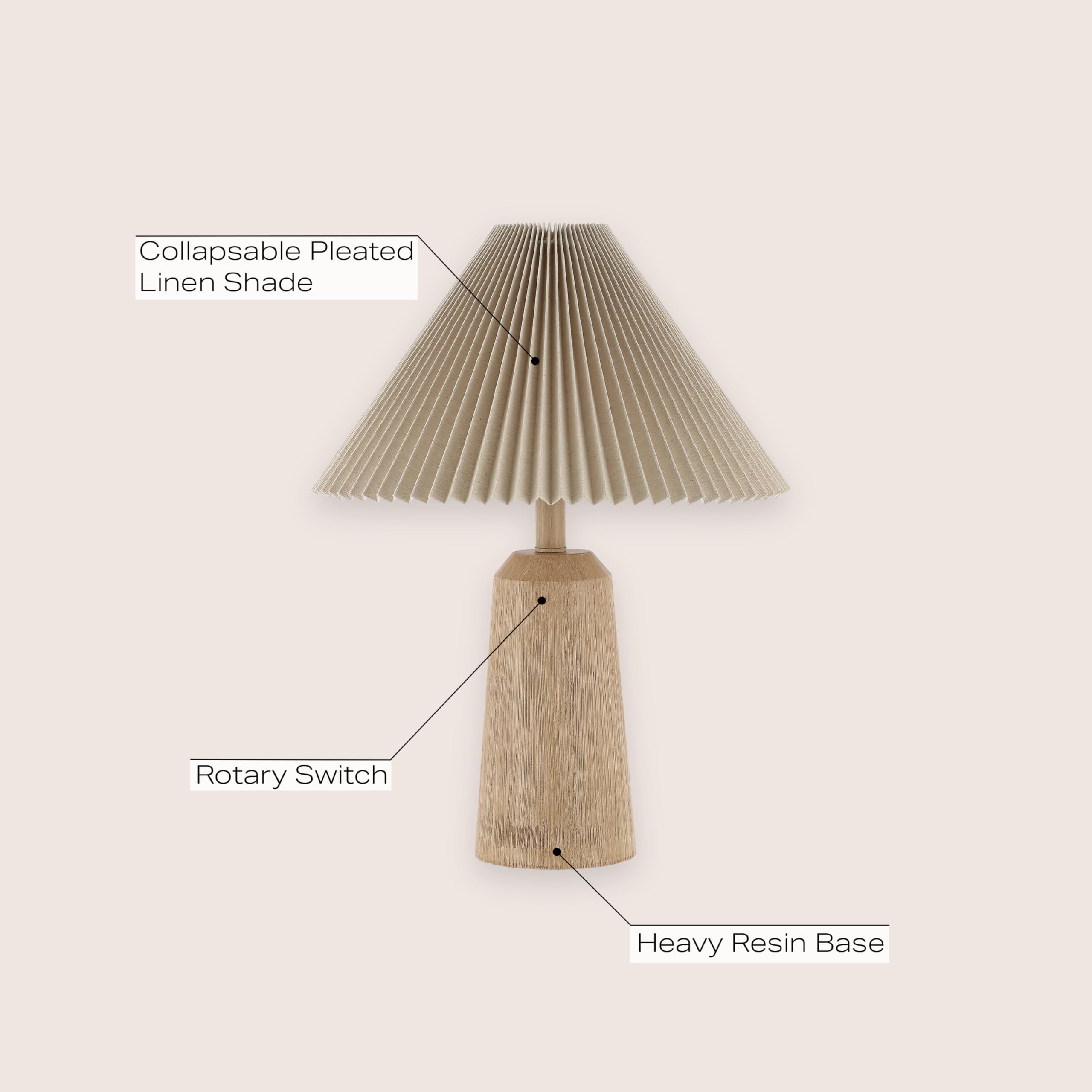 Jonathan Y Jyl1146A Arvid 20.5" Rustic Scandinavian Resin/Iron Lighthouse Led Table Lamp With Pleated Shade, Beige Wood Finish, For Bedroom, Living Room, Entry Console