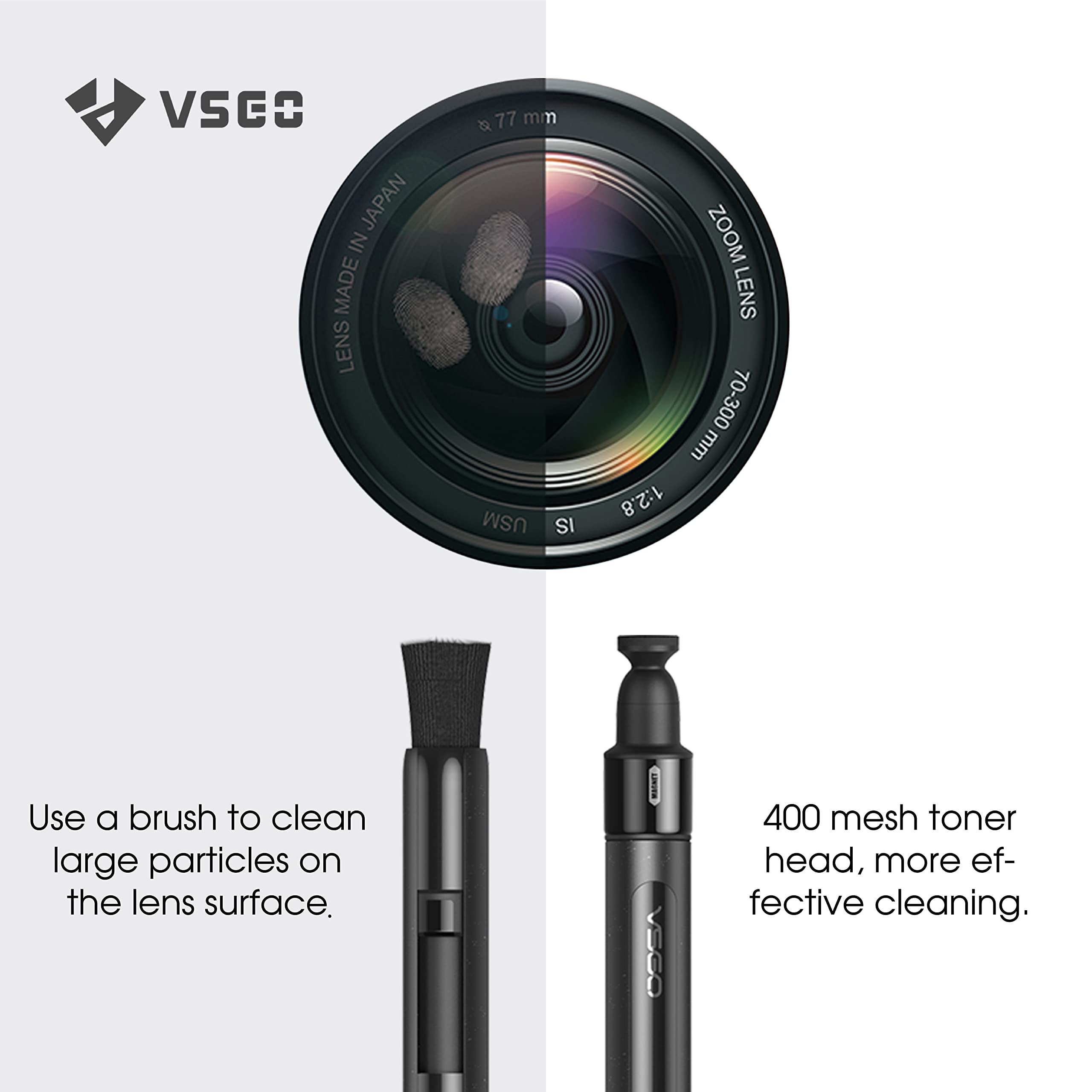 Vsgo Lens Cleaning Pen With Power Switch – Compatible With Canon, Nikon, Sony Cameras, Binoculars, And Ar/Vr Glasses – Includes 2 Replaceable Carbon Tips (V-P03E)