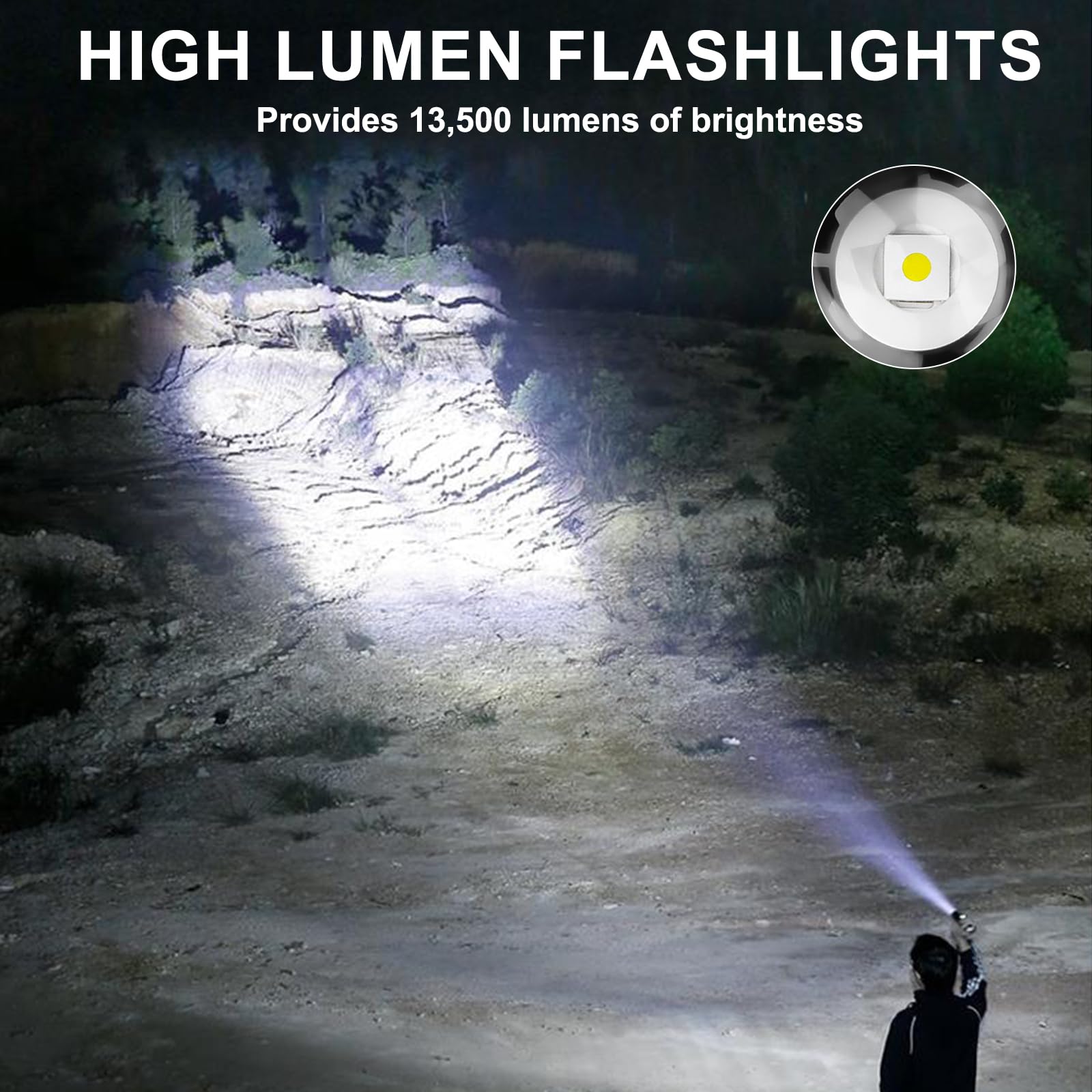 Siuyiu 13500 Lumens Tactical Flashlight Usb- C, Rechargeable Flashlights, Ipx7 Waterproof Zoomable Led With Cob Auxiliary Light, 11 Modes For Camping, Emergency, Disaster Survival