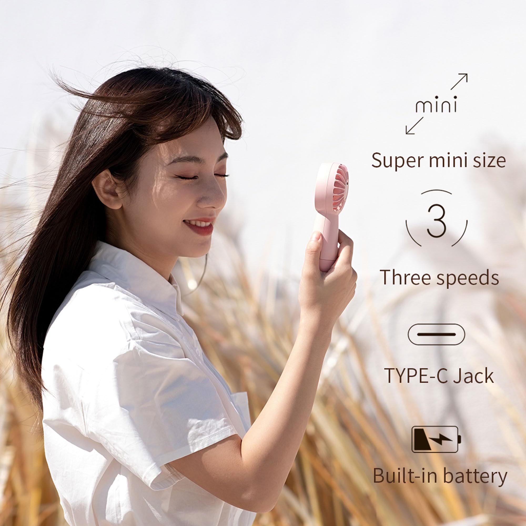 Mini Handheld Fan Long Life Rechargeable Small Personal Portable Fan Speed Adjustable Dormitory
