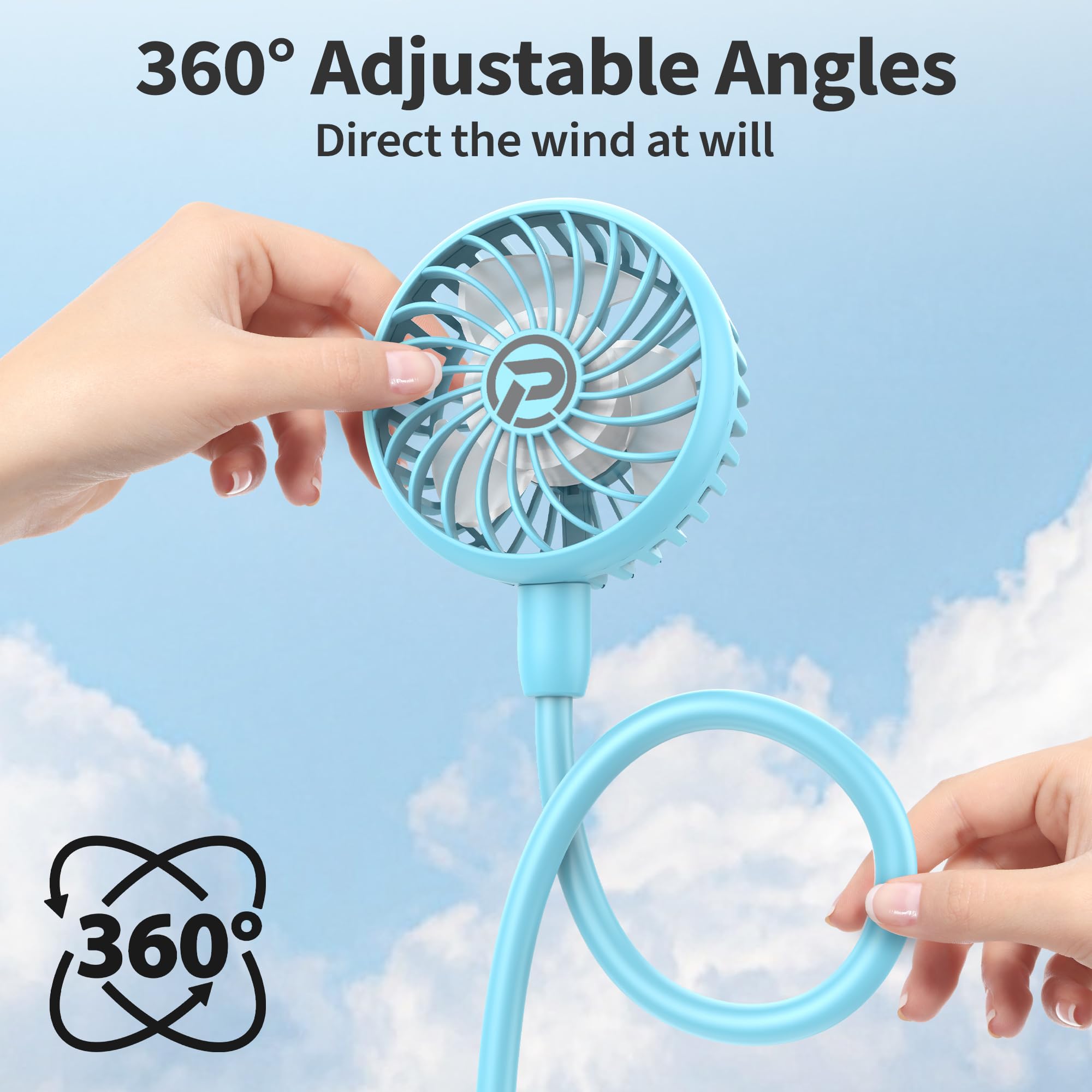 Panergy Portable Neck Fan, Battery Powered Rechargeable Fan,Hand Free Personal Fan, Adjustable