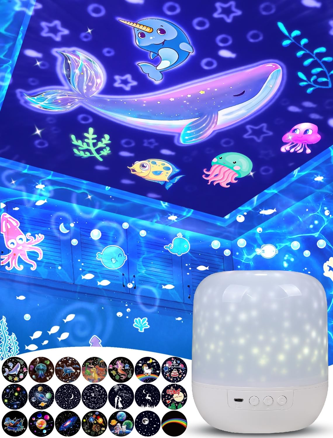 Eigther 21 Sets Of Films, Projector Night Light For Kids Bedroom, Baby Projector For Ceiling, Star Galaxy Projector With 360° Rotation Dimmable For Kids Baby Girls, Birthday, Christmas, Nursery, Room Decor