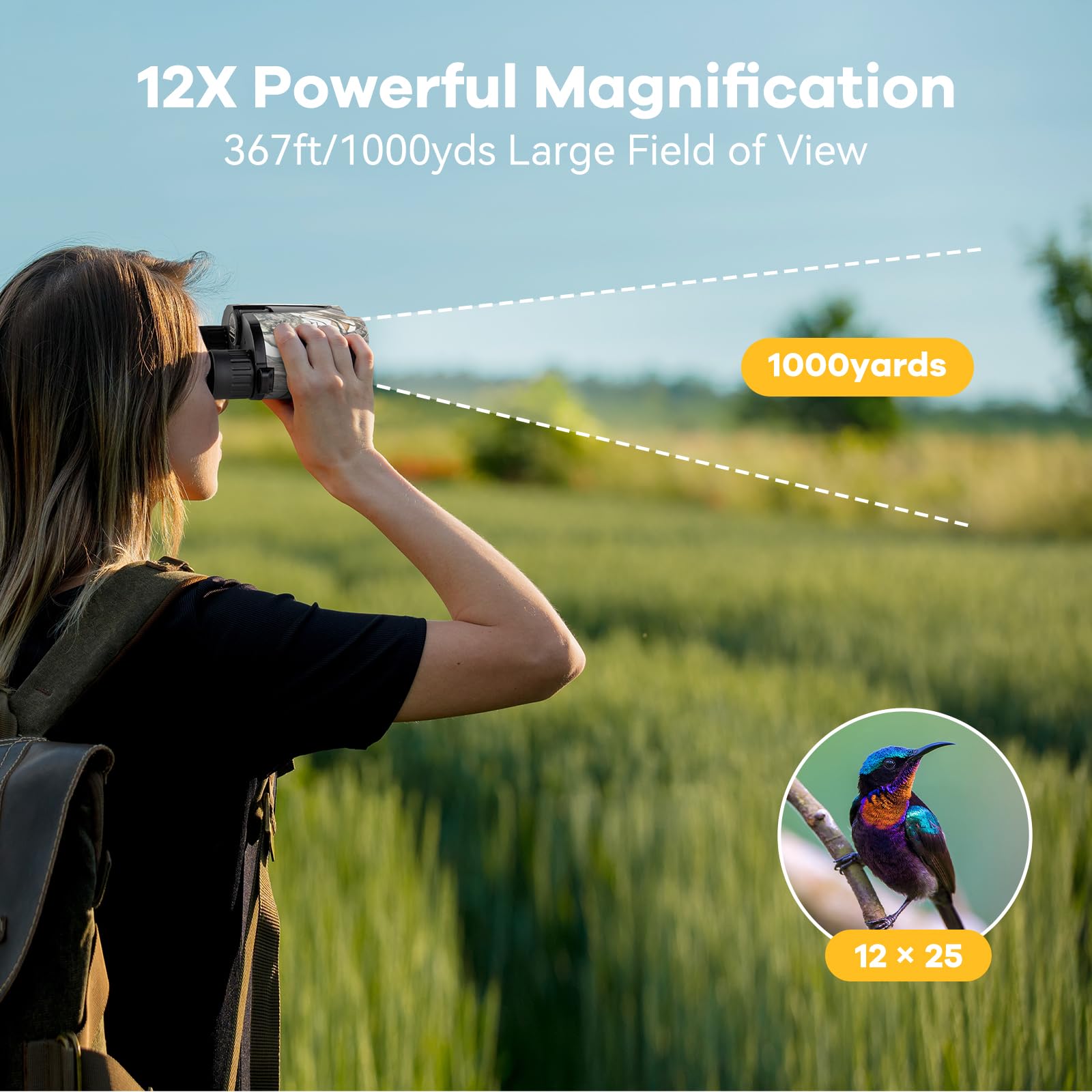 Koddon Compact Binoculars For Adults & Kids - 12X25 High Powered Binoculars With Low Light Vision For Bird Watching, Cruise Ship, Hunting, Travel & Sports
