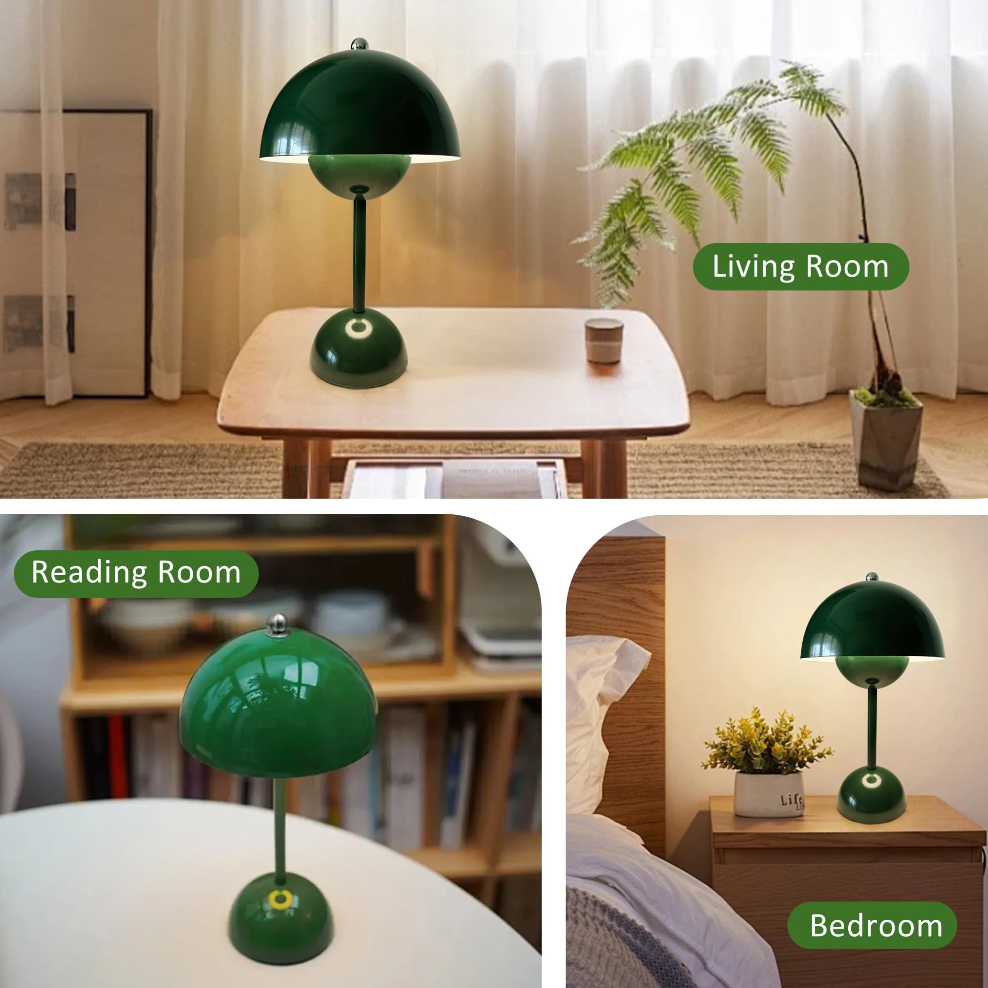 Qichksum Flowerpot Table Lamp With Usb Charging Cable, 3 Colors Stepless Dimmable Touch Desk Lamp, Cute Dome Shade Mushroom Bedside Reflecting Light For Nightstand Bedroom, Restaurant (Green)