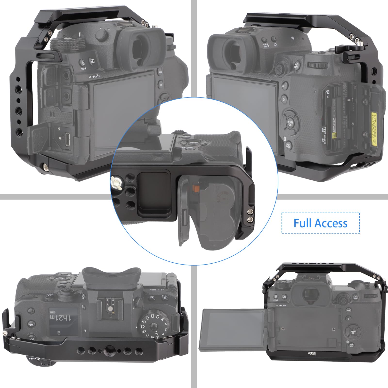 Leftfoto Xh2/Xh2S Camera Cage - Aluminum Rig With Arca Base,Nato Rail,Arri Threads Fits Dji Rs Stabilizer-For Fujifilm X-H2/X-H2S Vlog Video Shooting