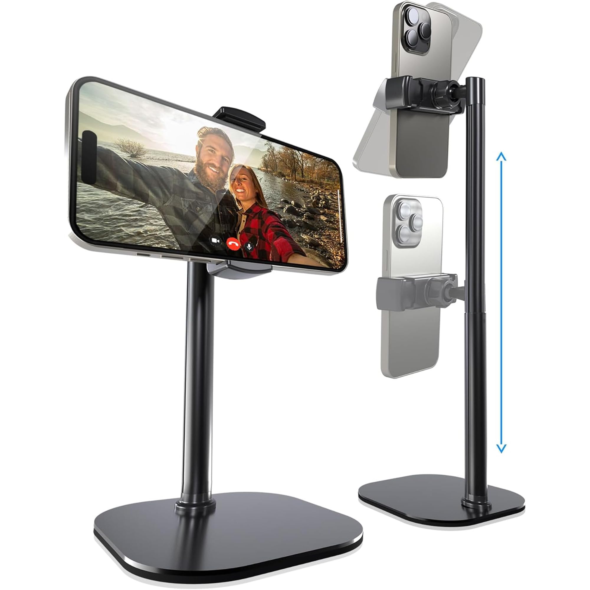 Cooper Cases Cooper Chatstand Adjustable Cell Phone Stand For Desk & Video Recording, Rotating Cell Phone Holder For Desk For All Iphone, Samsung, Android, 9-14" Face-Level Metal Desktop Tripod (Night Black)