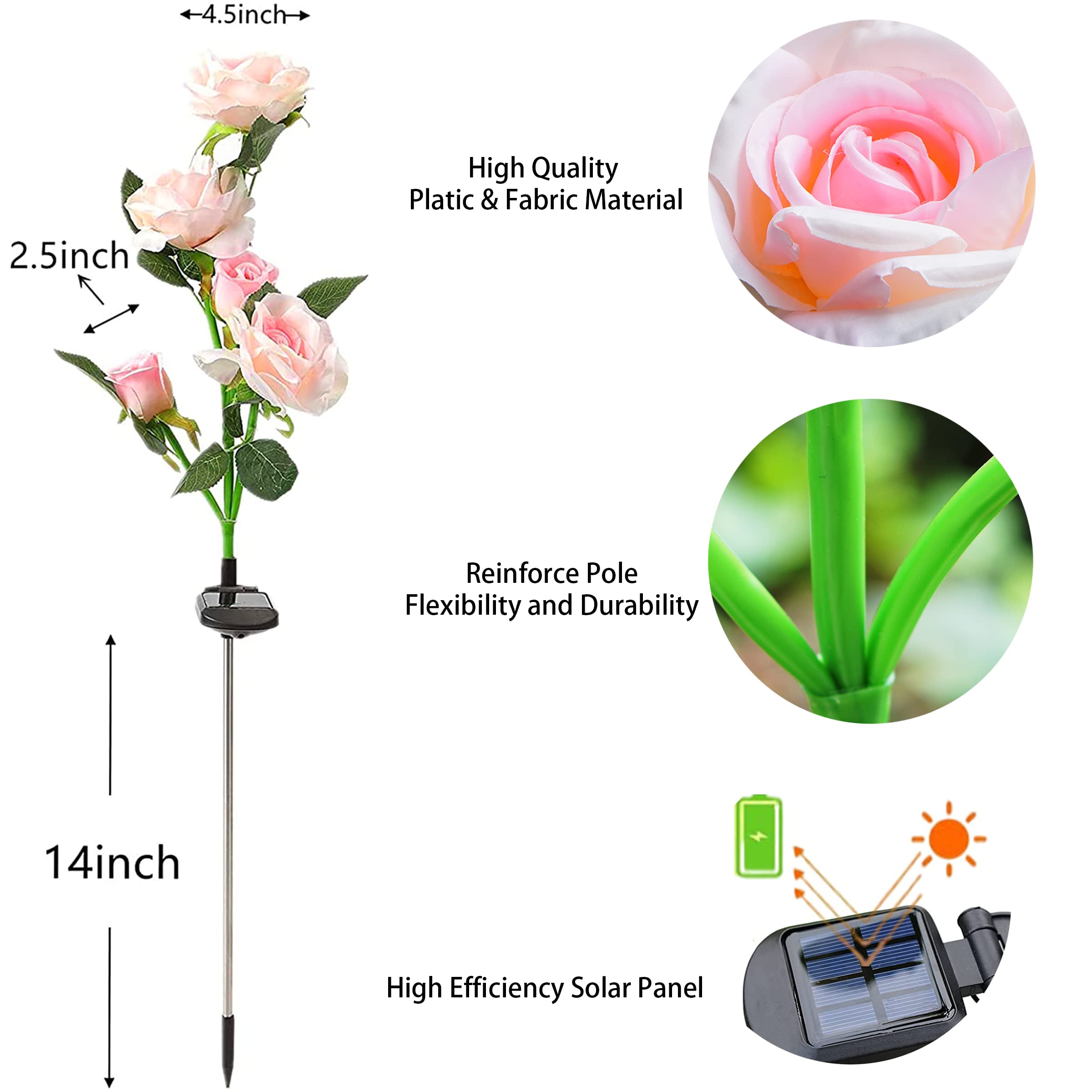 Smilingtown Solar Flower Lights Garden Decorations Outdoor Waterproof [Updated] 2 Packs 10 Pink Roses Solar Decorative Stake Lights For Patio Pathway Yard Lawn Decor