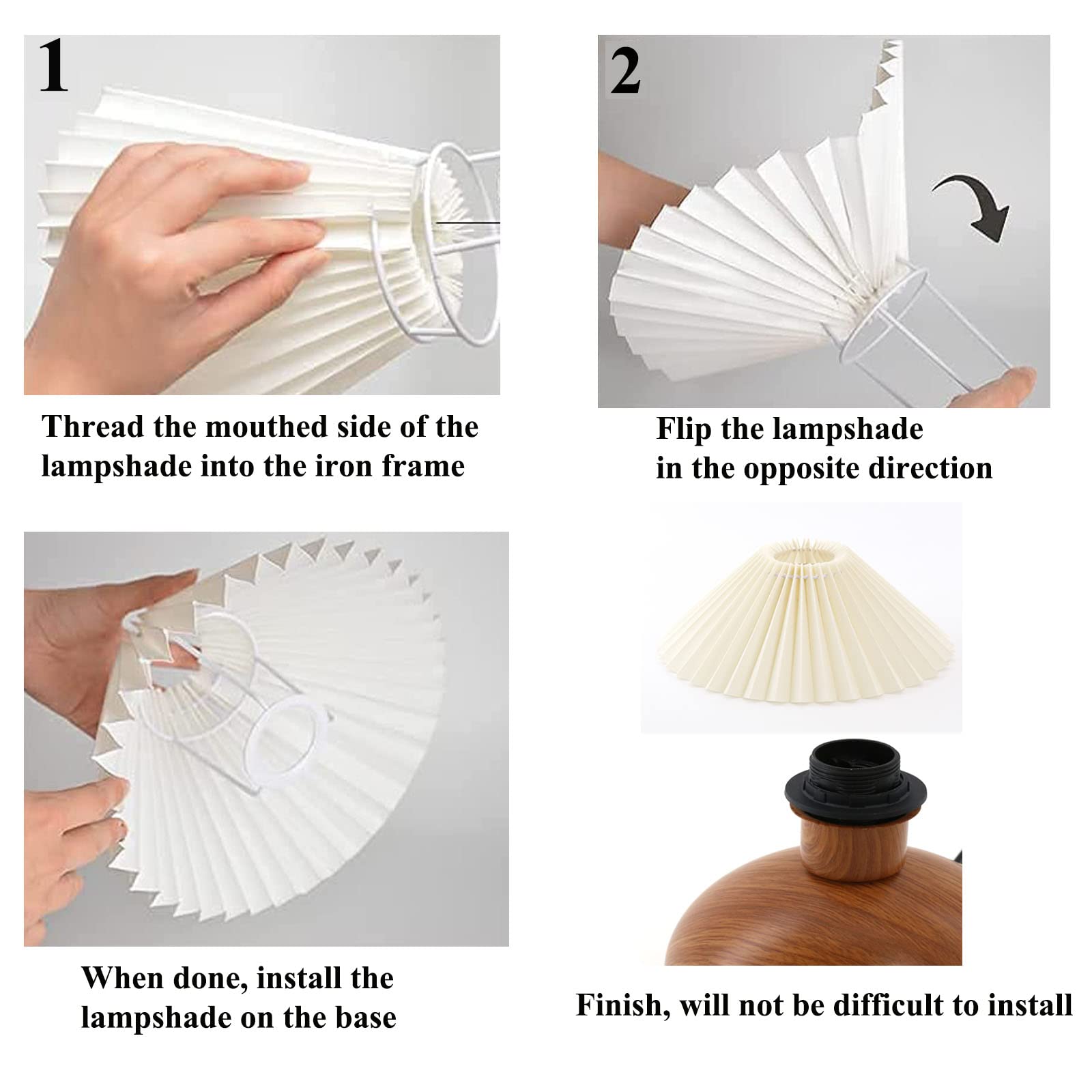 Kunjoulam Retro Pleated Table Lamp, Modern Bedside Nightstand Lamp With Beige Lampshade, Metal Base For Bedroom, Home Office, Living Room, Kids Dorm Without Bulb