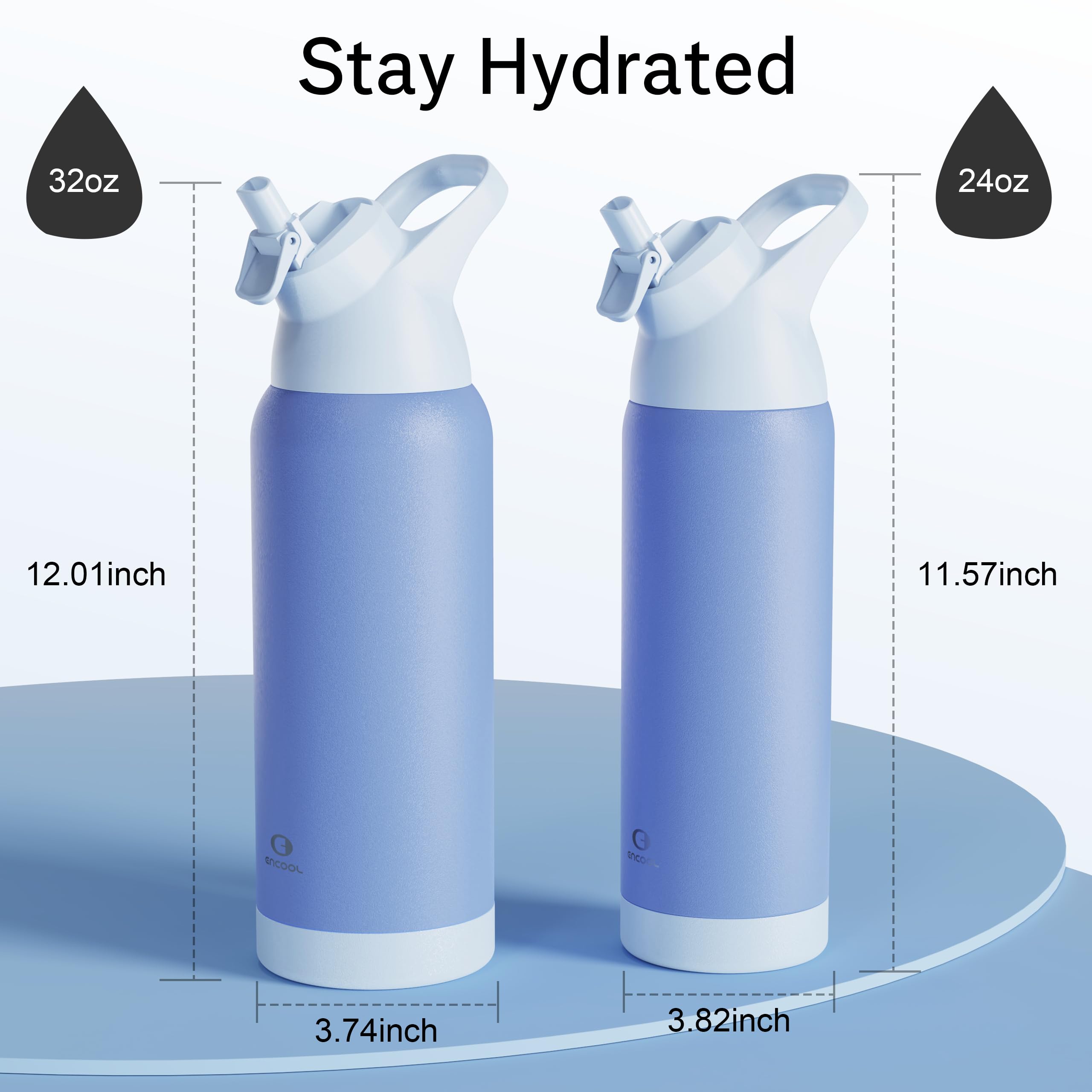 Insulated Water Bottle With Straw - Encool Stainless Steel Water Bottle, Reusable Leak Proof
