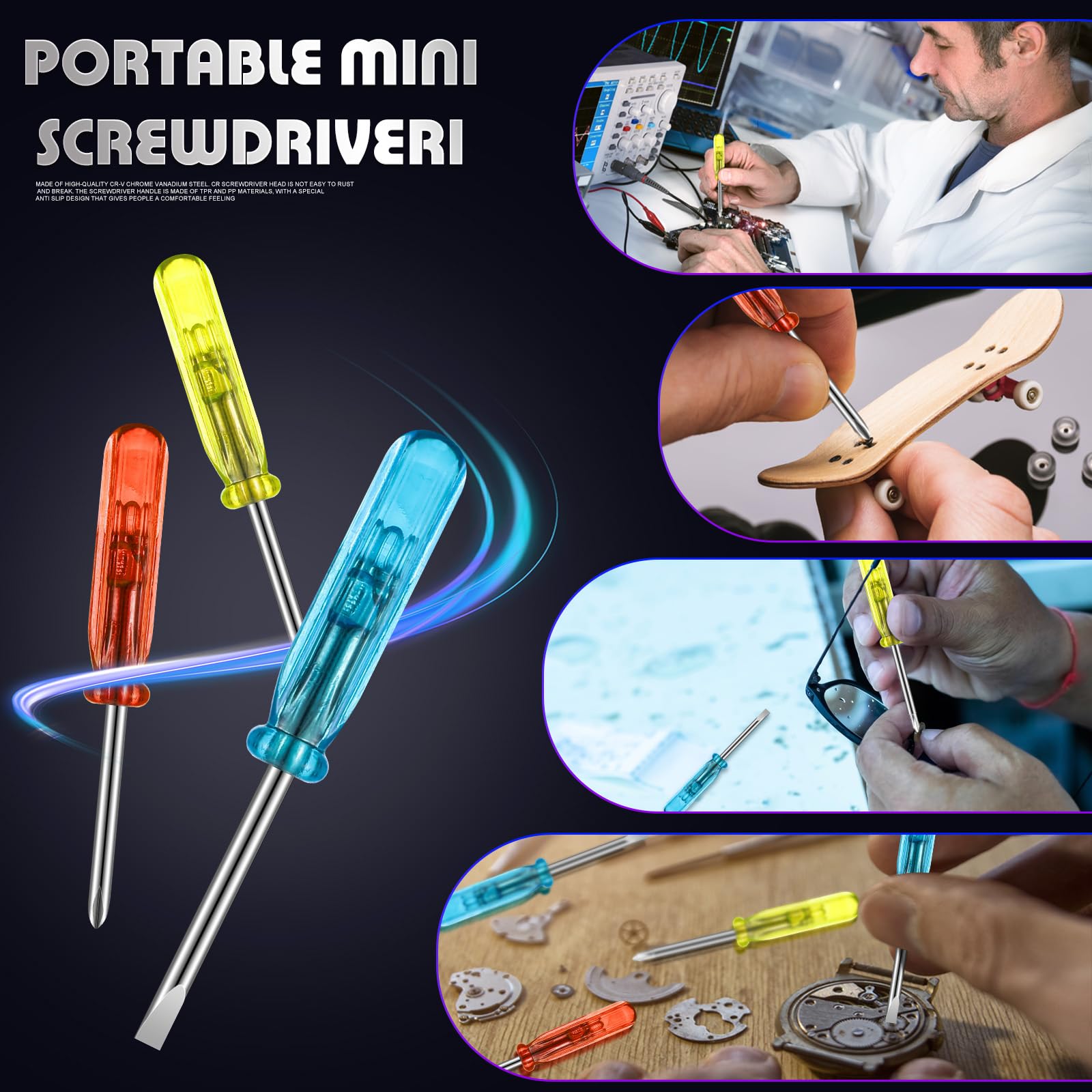 Lanties 24 Mini Screwdriver Keychain Set Flashlight Bulk Led Keychain Mini Hand Tool  For Men Father Day Birthday Tool Adult Party Favors, No Batteries Included
