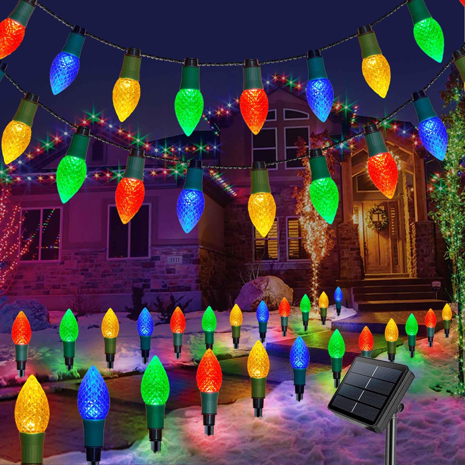 Homeleo 20 Led Solar C9 Christmas Lights Outdoor, 2-In-1 C9 Christmas Pathway Lights & String Lights For Outdoor Christmas Decorations Yard Front Porch Door Wreaths Window Tree Decor