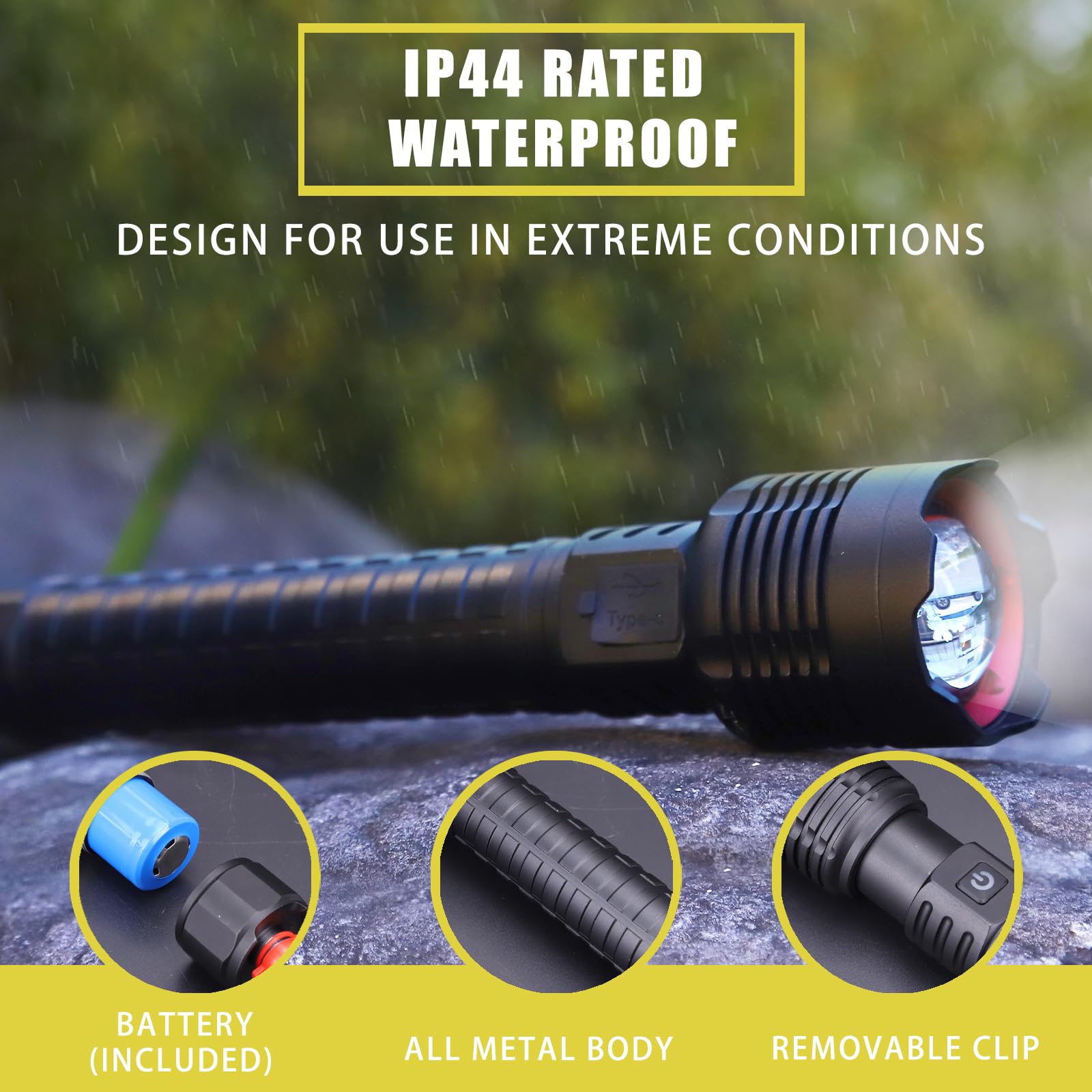 Helmut Rechargeable Led Flashlights 12000 Lumens Flashlight 9.3In Handheld Flashlights Ip44 Waterproof Zoomable 5 Modes Waterproof Flash Lights For Emergency, Outdoor, Home, Camping, Hiking(Battery )