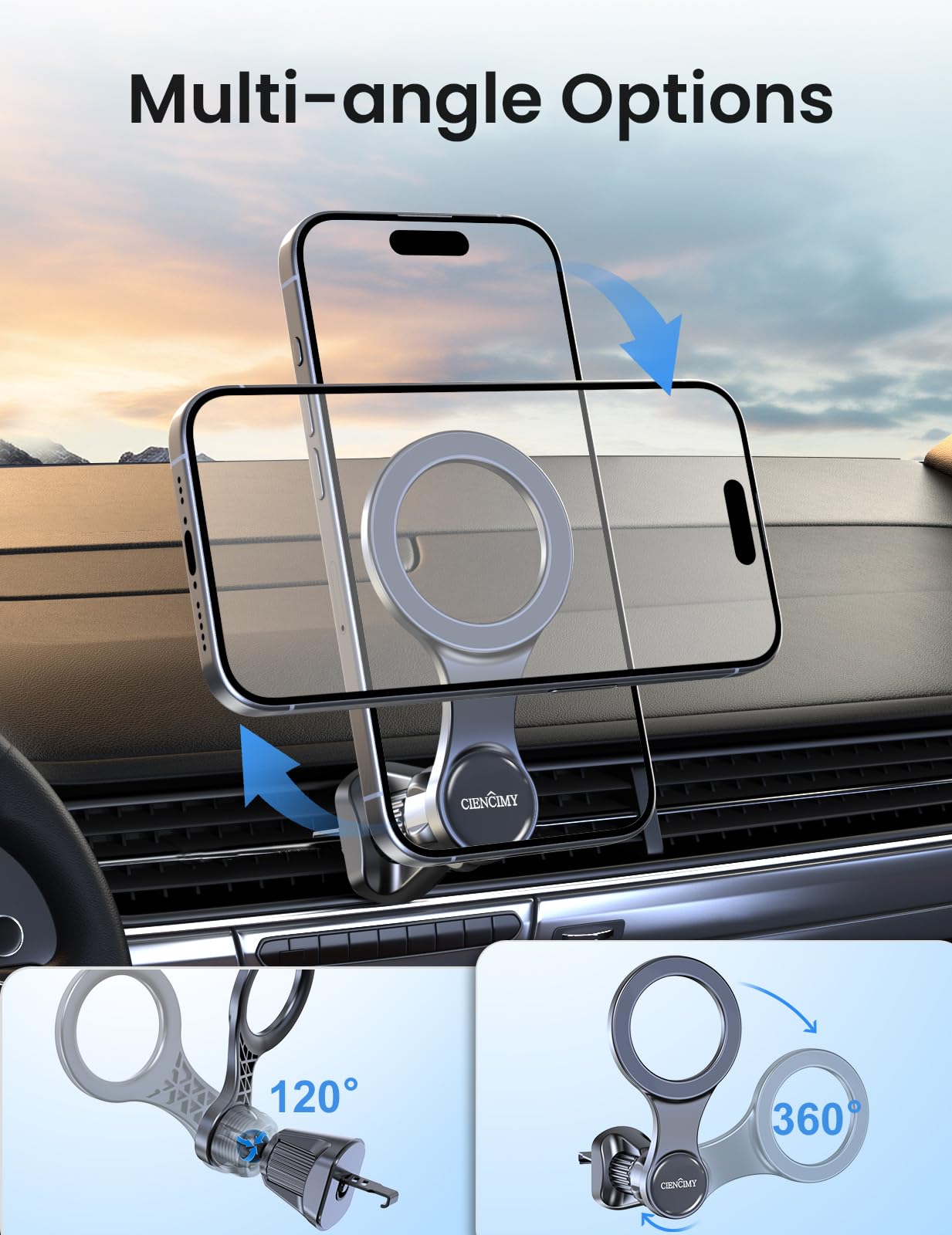 Ciencimy For Magsafe Car Mount, Phone Holder For Your Car Compatible With Magnetic Cable Clip,Strong Magnet Air Vent Mount Fit For Iphone 16 15 14 13 12 Pro Max Plus (Black)