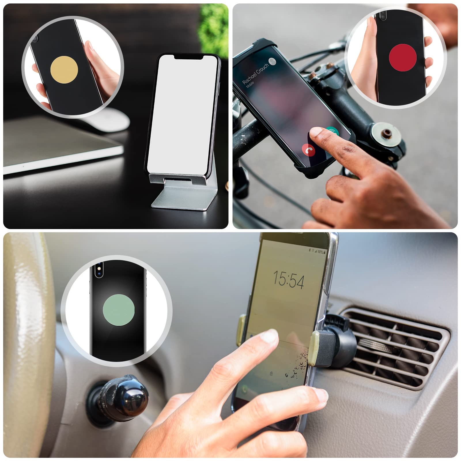 Photect 12 Pcs Phone Magnet Sticker Cell Phone Magnet Plate For Magnetic Car Mount Cellphone Holder Magnetic Metal Plate Round Adhesive Sticker(Yellow, White, Green, Purple, Red, Pink)