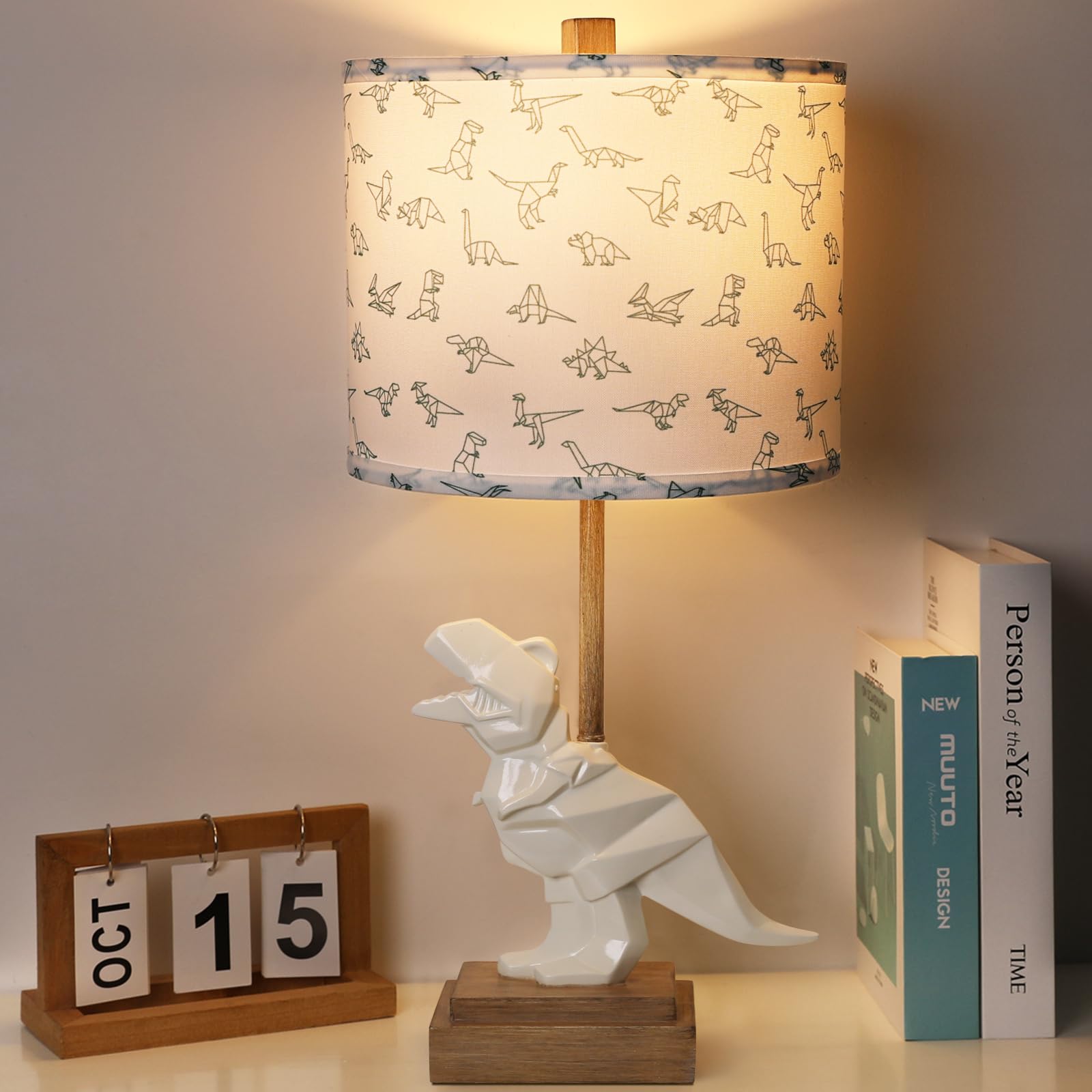 Hamucd Kids Dinosaur Table Lamp For Boys Girls Bedroom 23" Bedside Lamp For Children Cute Small White Nightstand Lamp For Nursery(Led Bulb Included)