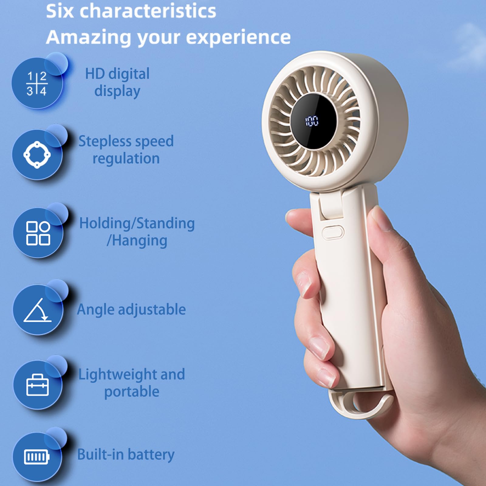 Portable Fan-3 In 1 Usb Rechargeable Handheld Mini Fan, Multifunctional Small Fans With 100 Speed