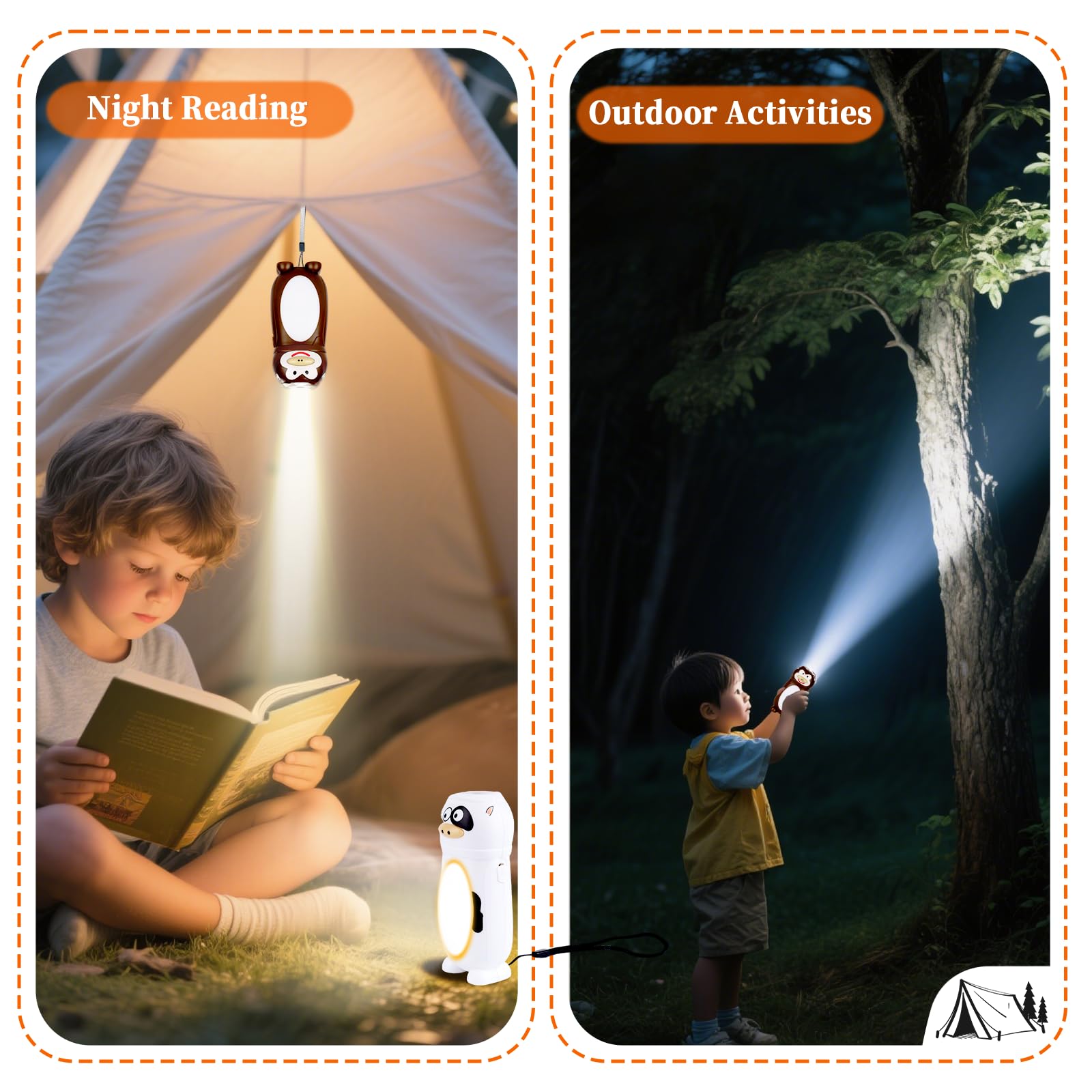 Kunhe 4 Pack Animal Flashlights Stocking Stuffers Kids Small Mini Led Flashlight Camping Essentials For Kids Toddlers Lantern Cute Flashlight Christmas  For Girls Boys