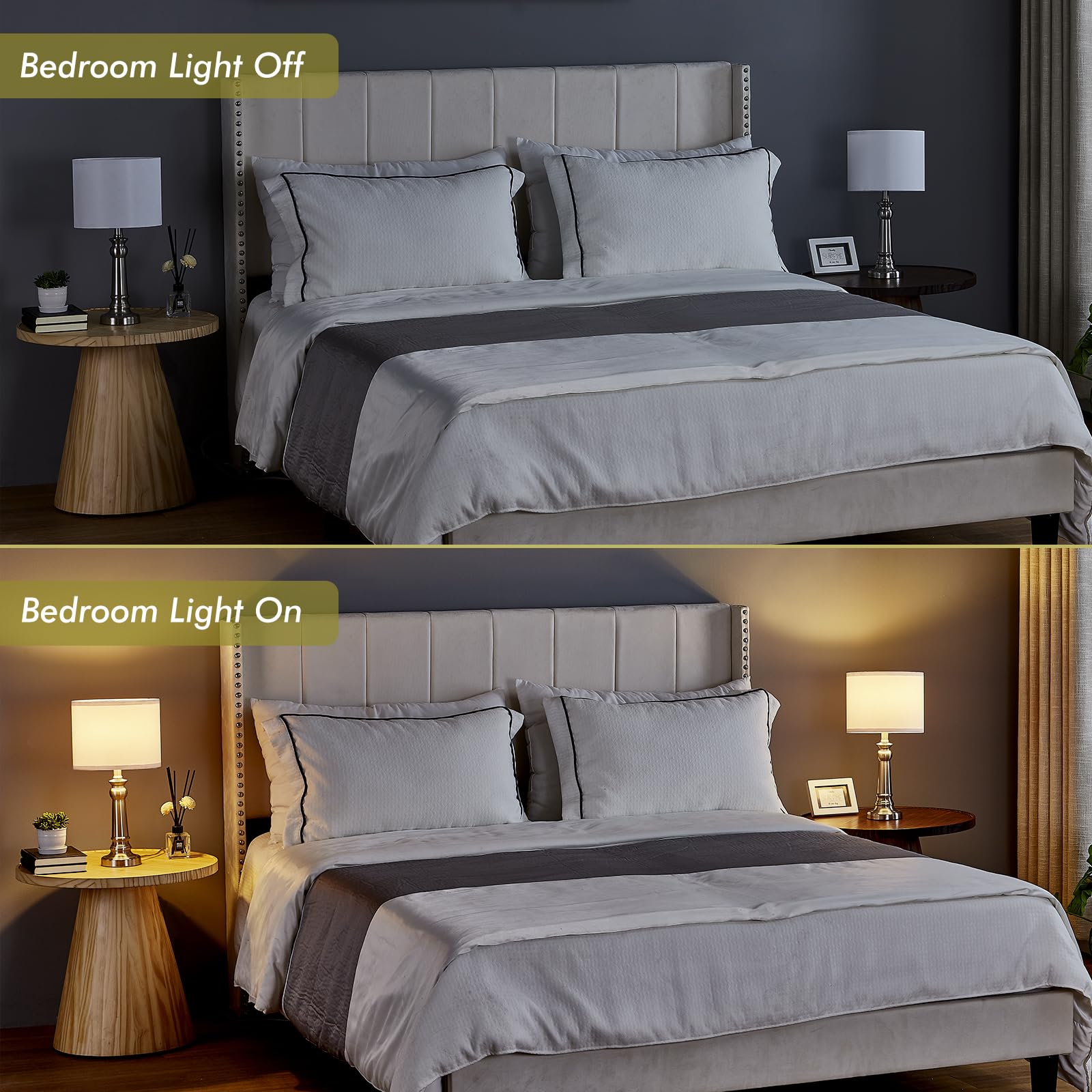 Ltgsrc Table Lamps For Living Room, Modern Bedroom Lamps Set Of 2 With Nickel Metal Base White Round Shades For Reading, Decor Silver Lamps For Night Stands, Led Bulbs Included