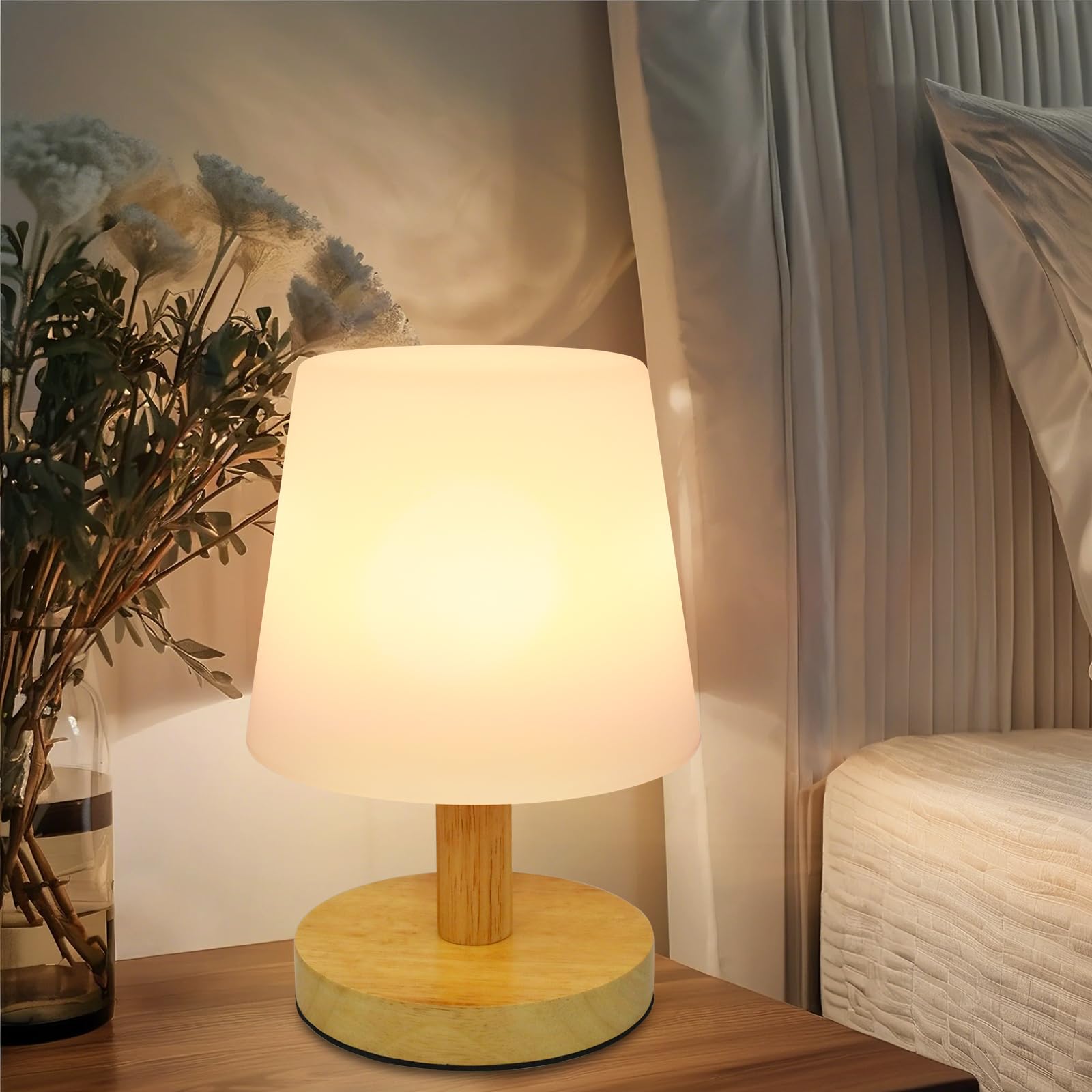 Wonder Solar Outdoor Cordless Rechargeable Table Lamp 9" Small 4000Mah Battery Shower Waterproof Table Lamp Touch Control Stepless Lights Portable Bedside Aesthetic Lamps Night Lights For Bedroom Home Decor (Wood)