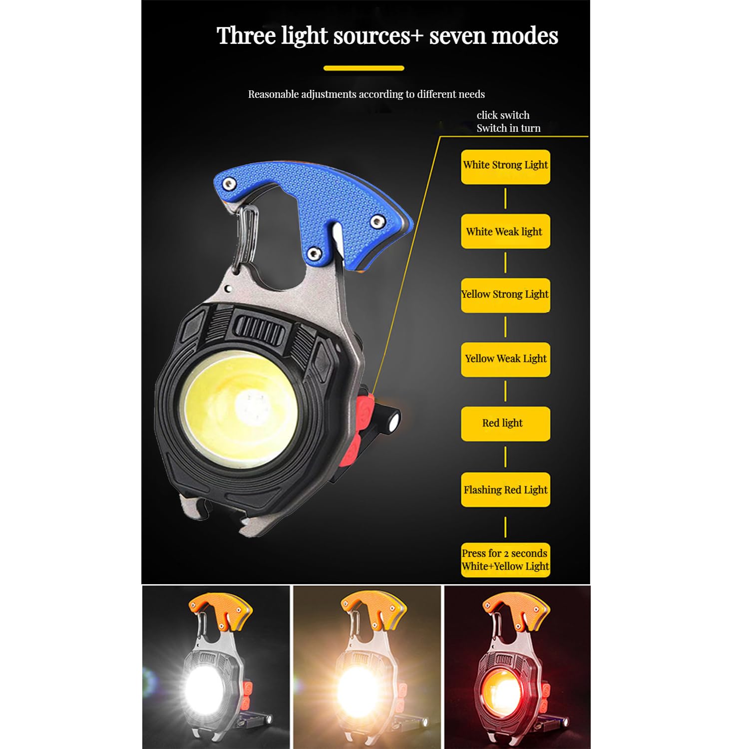Helinyan Keychain Cob Flashlight, Multifunction Led Pocket Light, Rechargeable Emergency Light 800 Lumens, Magnetic Base Screwdriver Bottle Opener Water Resistant For Fishing Camping Hiking