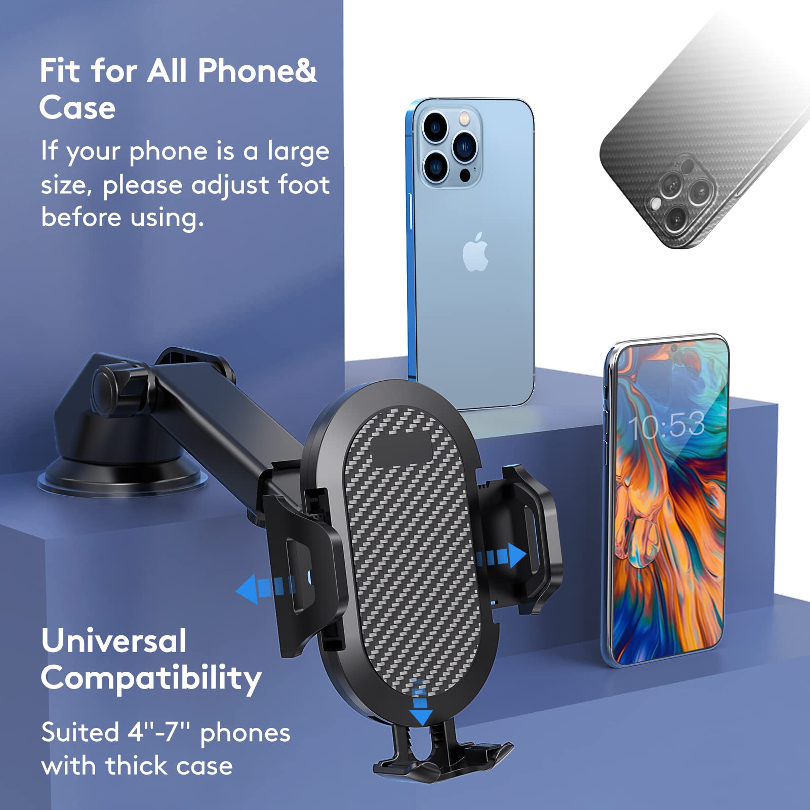Madeggs Car Phone Holder Mount, [Strong Suction Cup] [Military Grade Durable] For Windshield And Dashboard, Adjustable Long Arm Compatible With Iphone 16 15 14 Pro Max And All Smartphones, Black