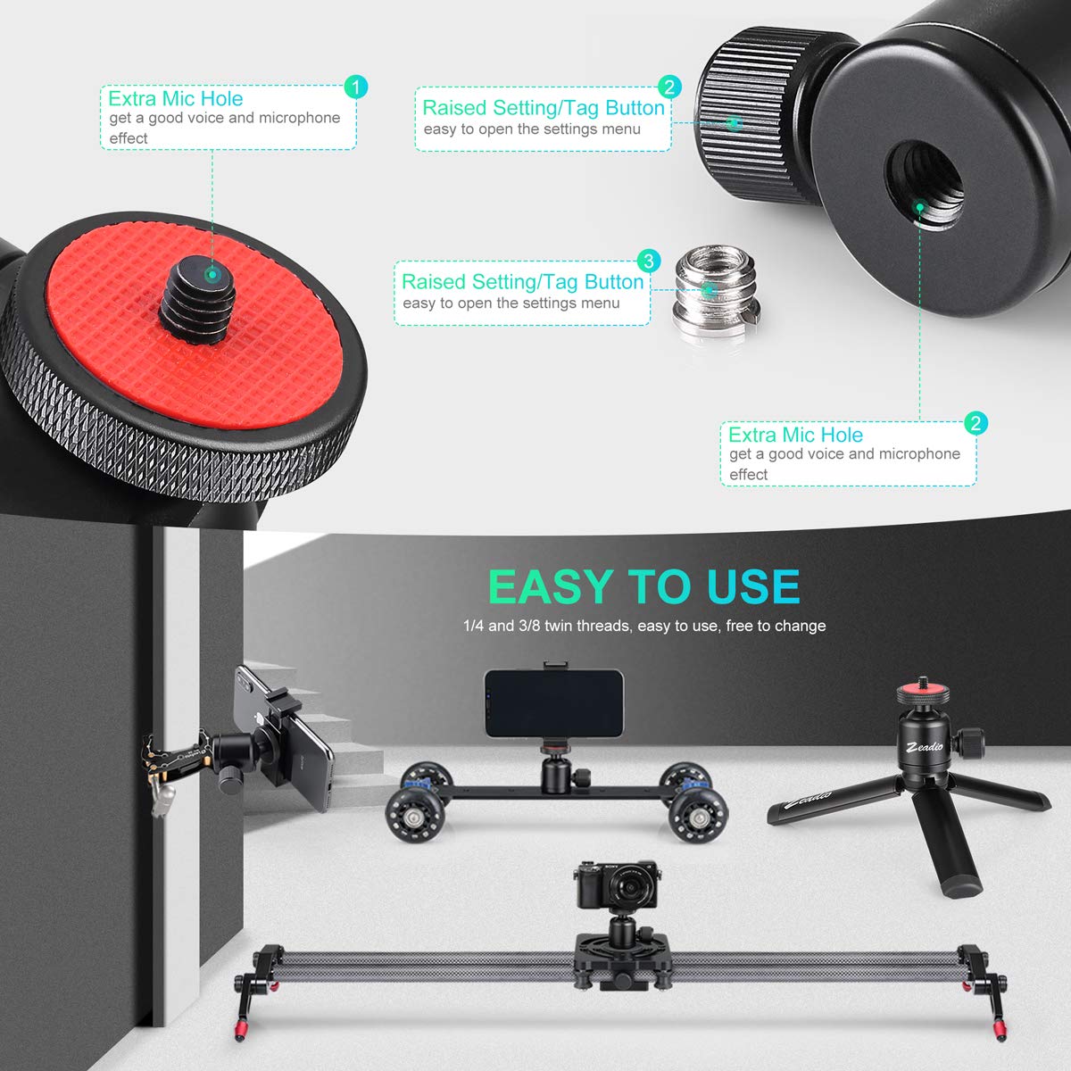 Zeadio Metal Mini Tripod With Ball Head Mount, Fits For Smooth 4, Vimble 2, Gimbal Handle Grip Stabilizer And All Cameras