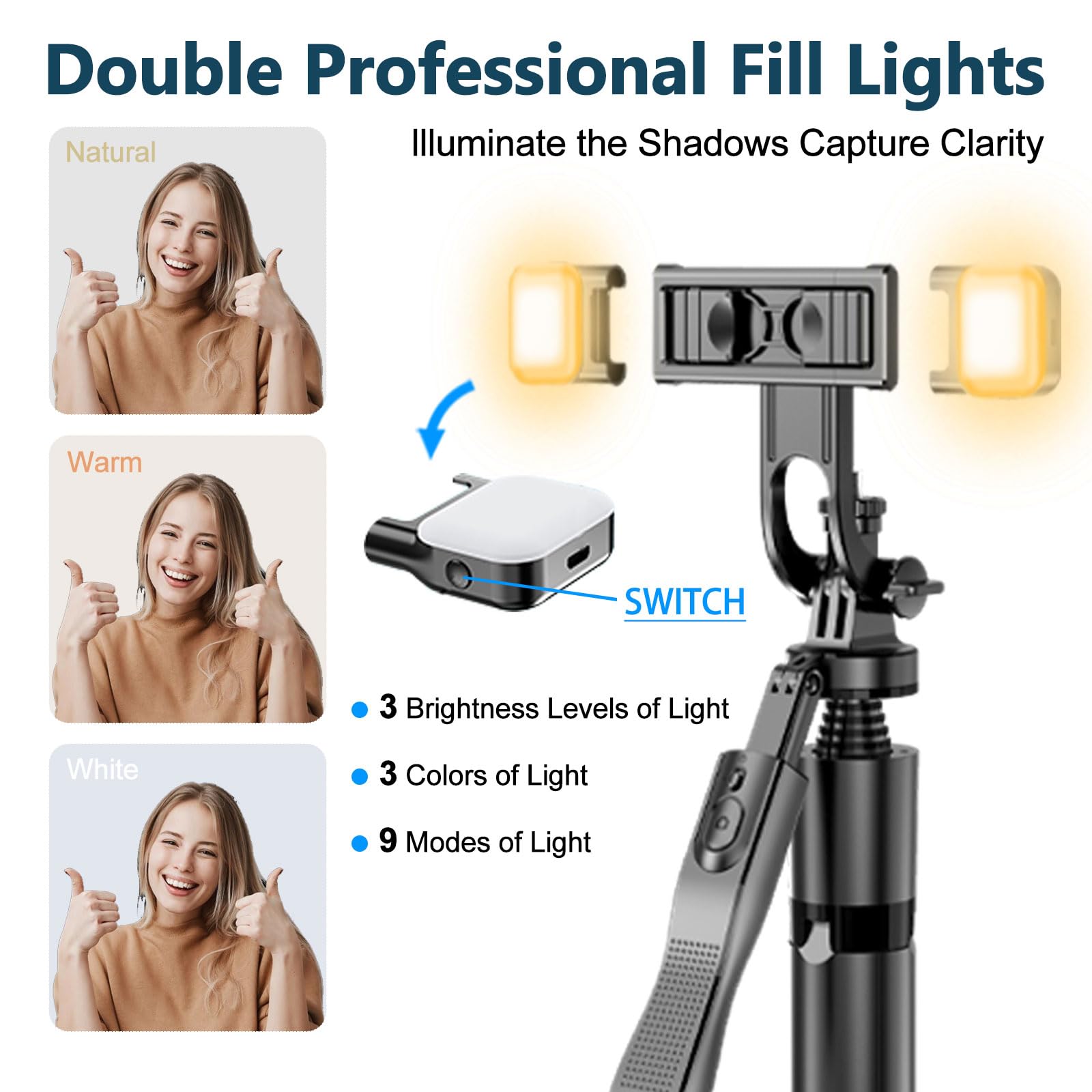 Ccblzll Selfie Stick Tripod For Phone With Light - 62" Phone Holder For Recording Selfie Stick Tripod Rotating Phone Stand Tall With Light 6 In 1 Selfie Stick With Light Portable Tripod