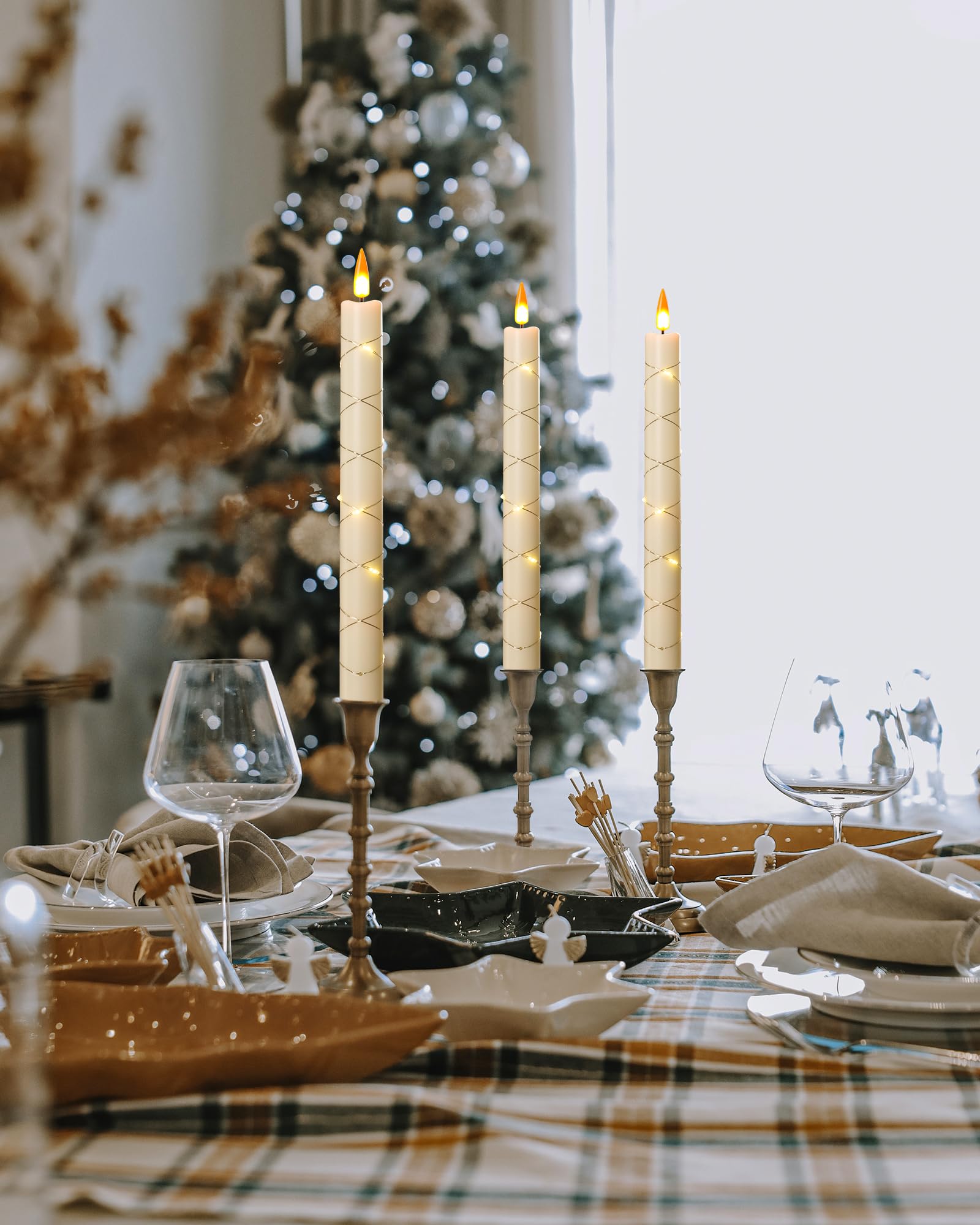 Da By Da 3 Pcs Flameless Window Candle With Remote And Timer, Battery Operated With String Lights, 9.6 Inch Christmas Candle With 3 Black Base For Home Decoration
