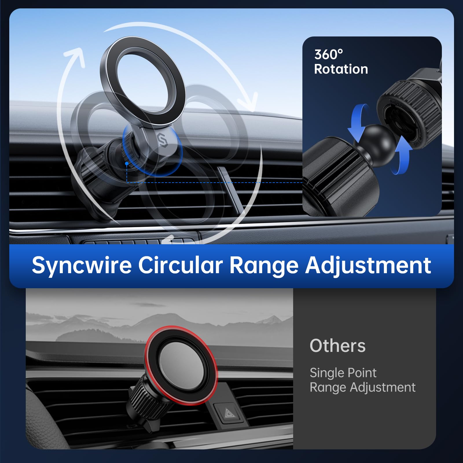 Syncwire For Magsafe Car Mount, 【360° 】【Strongest Magnet】 Magnetic Phone Holder For Car Vent, Hands  Car Air Vent Accessories For Women Men Iphone 16 Pro Max 15 14 13, Samsung S25 All Smartphones