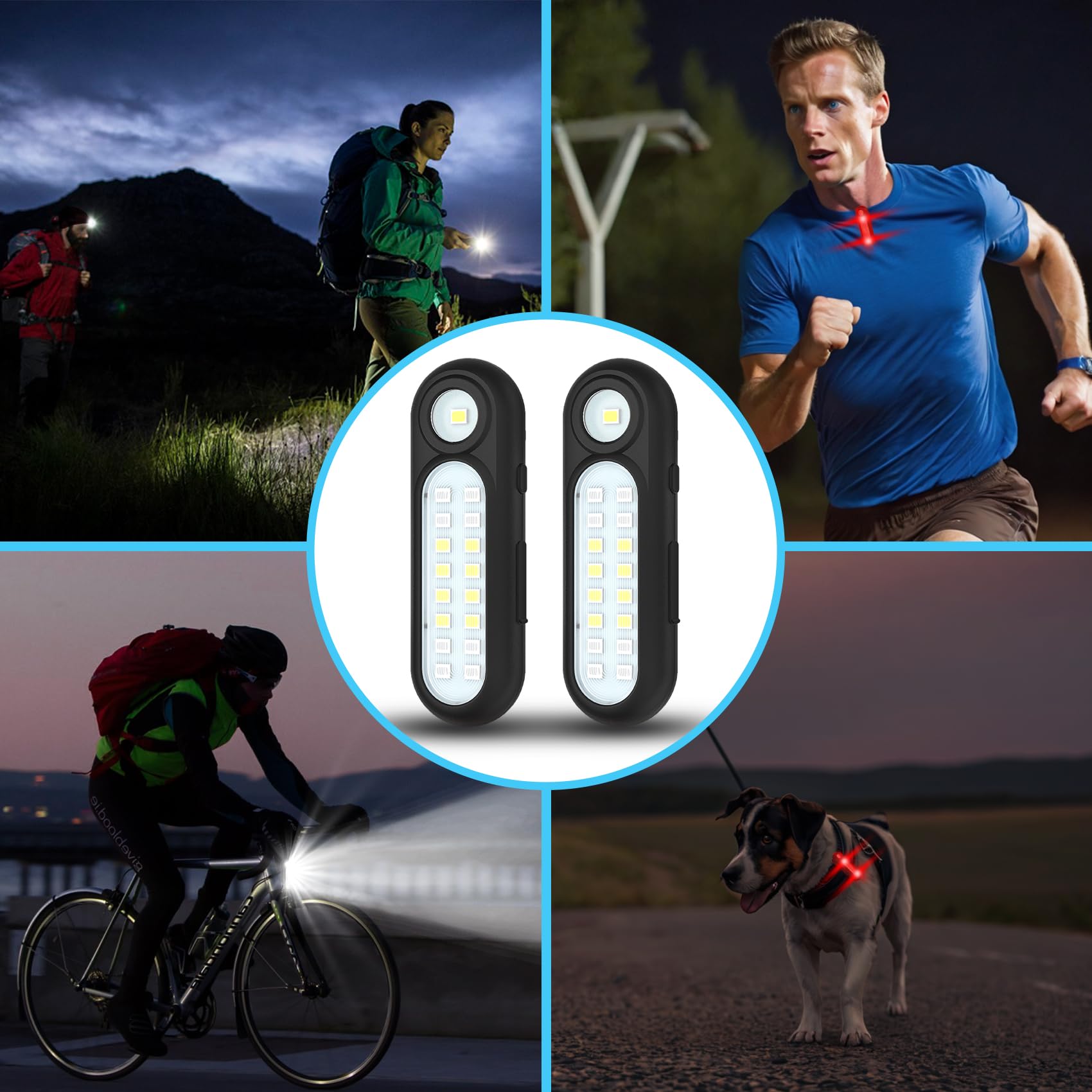Yaklim Running Lights For Runners, Rechargeable Clip On Flashlight For Runners Safety Light For Walking At Night, Portable Hands  Flashlight For Walking Dog, Led Work Light Warning Flashing Camping(2Pcs)