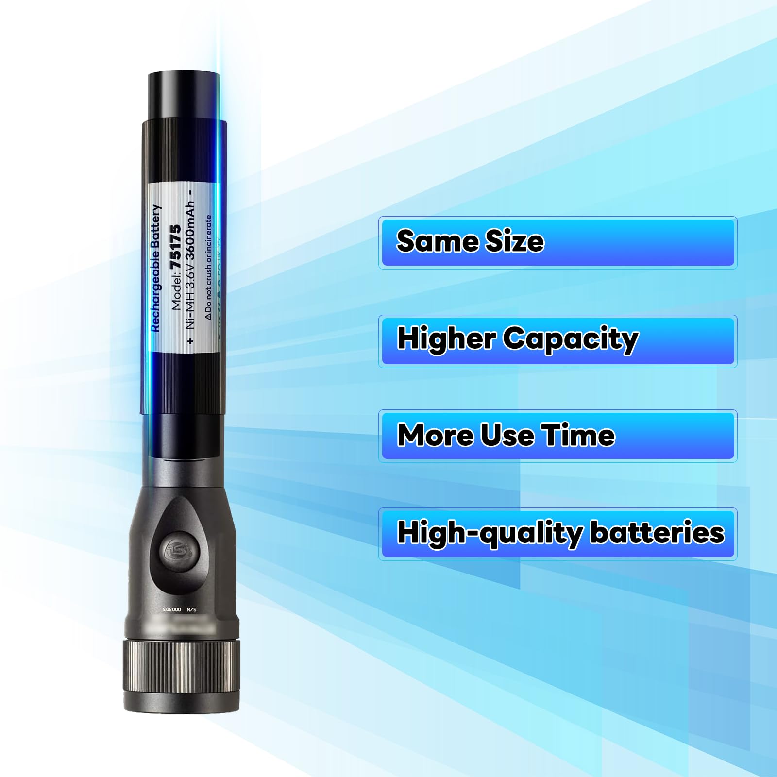 Ohzhao 75175 Battery 3.6V 3600Mah Ni-Mh Compatible With Streamlight Stinger 75175 75375 75300 75500 75810 76000 76300, Polystinger, Pelican M9, Fl126 Flashlight (1Pcs)