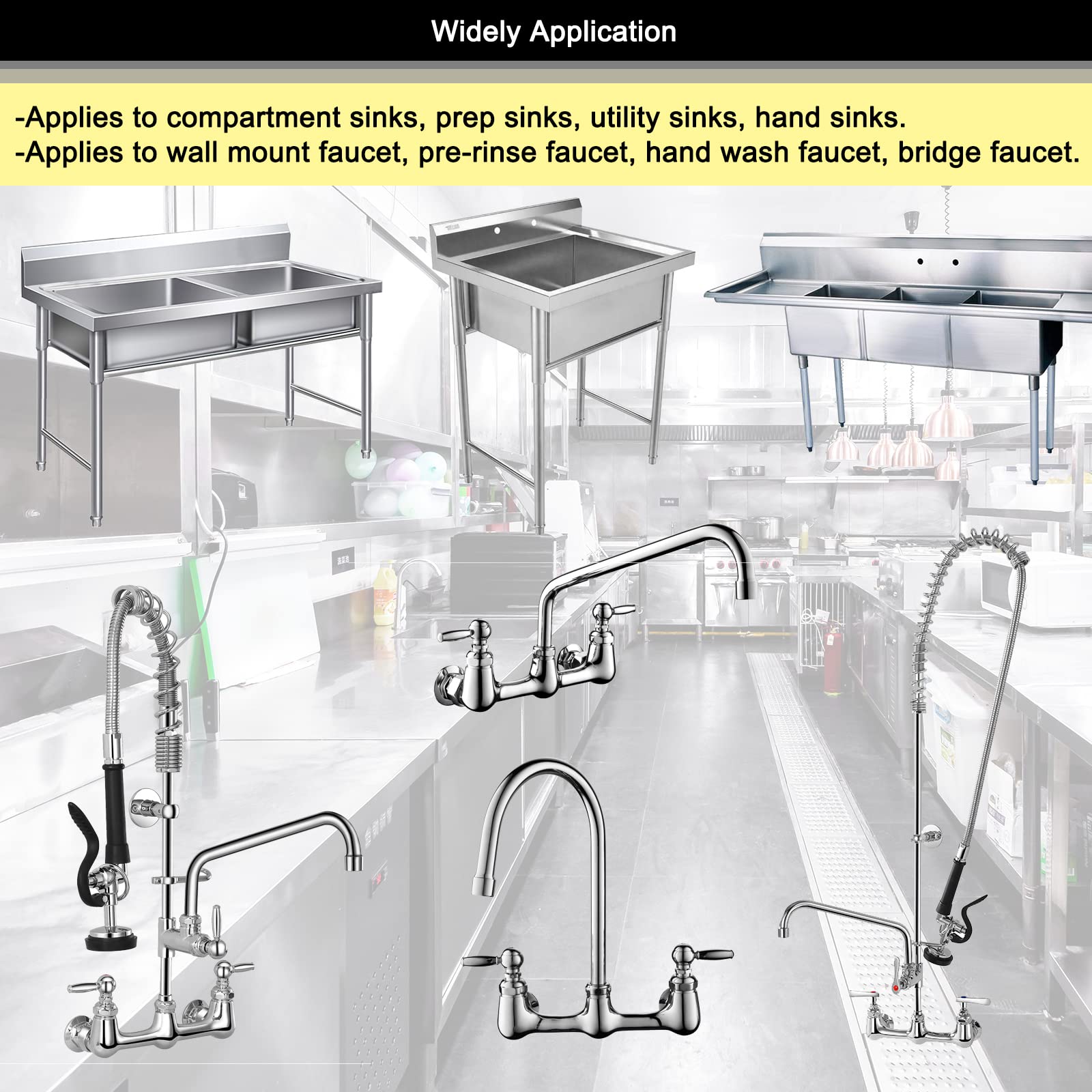 Agahpay Installation Kit For Wall Mount Commercial Kitchen Sink Faucet, Backsplash Mounted Kit Sink Faucet Connector Adapter Set For Stainless Steel Commercial Kitchen Utility Sink, G1/2, Solid Brass