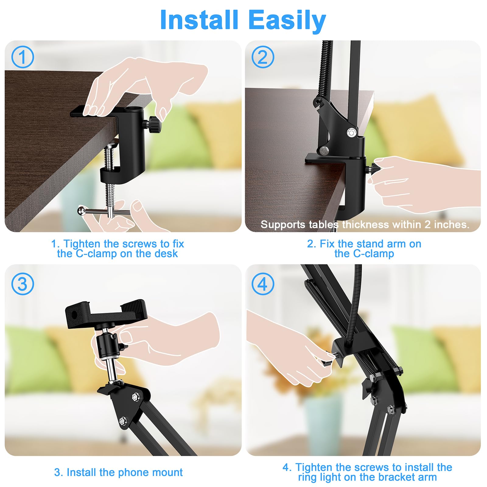 Magloop Overhead Camera Mount With Ring Light, 6‘’ Overhead Phone Mount Compatible With Iphone Camera Webcam, Articulating Arm Phone Mount For Youtube Live Stream Cooking Nail Video Recording